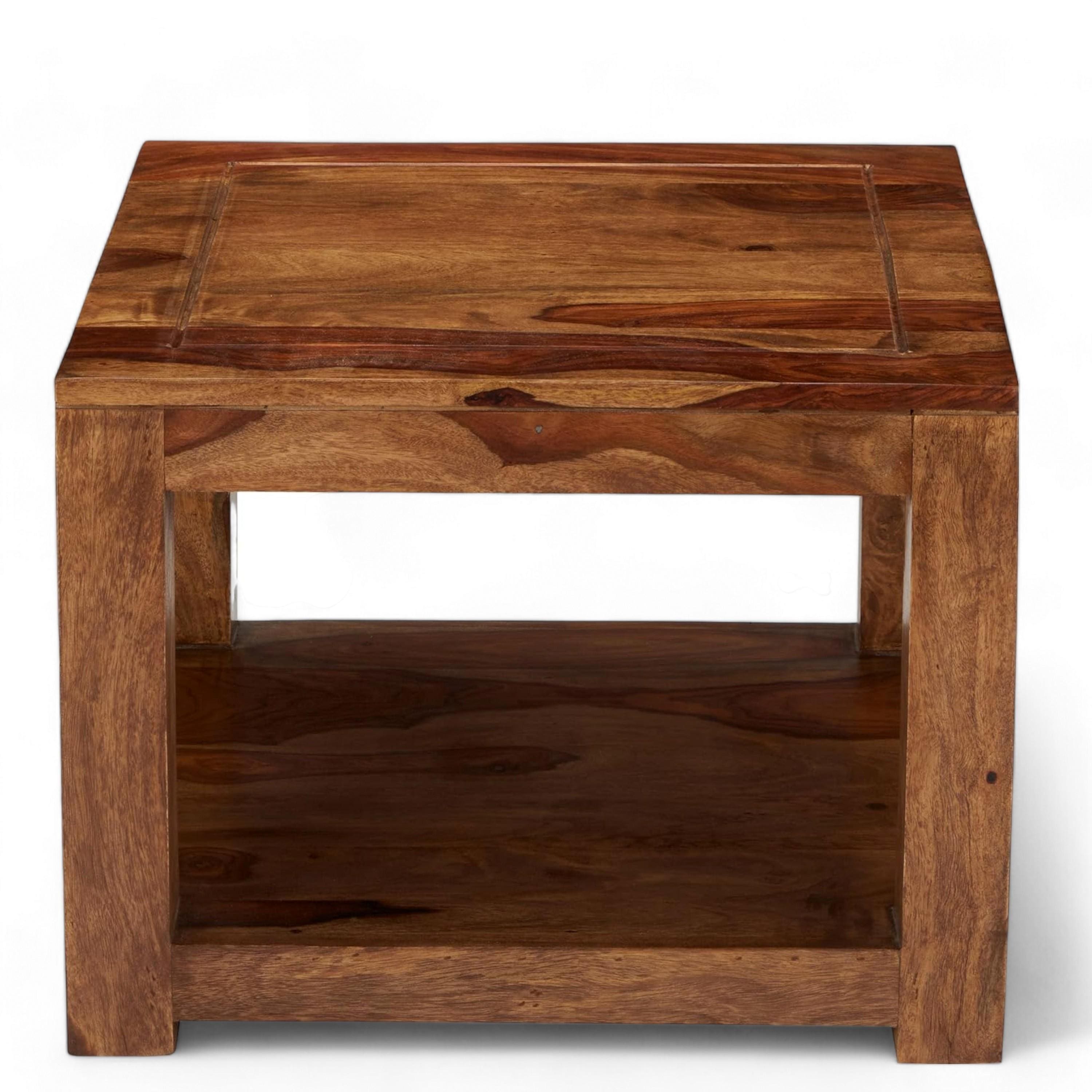 Lisbon Sheesham Wood Contemporary Square Coffee Table In Natural Teak Finish