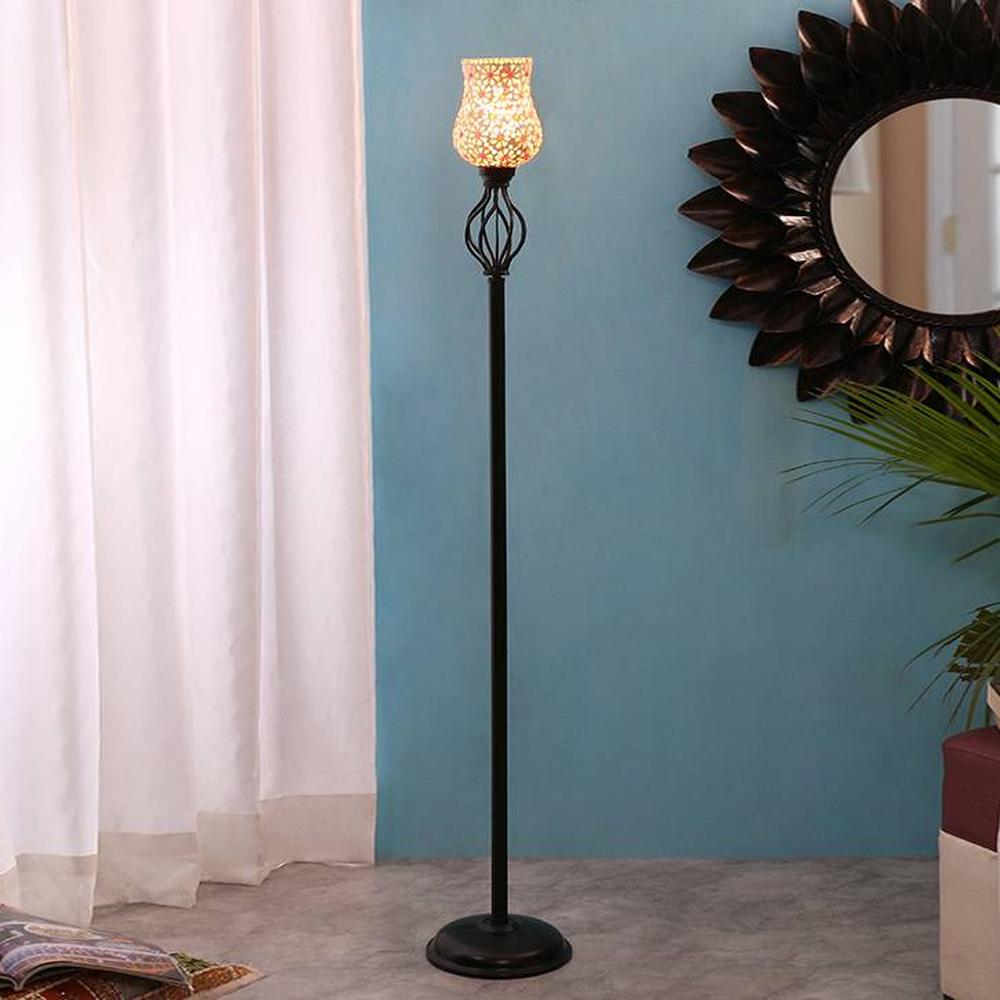 Carrie Black Glass Shade Floor Lamp