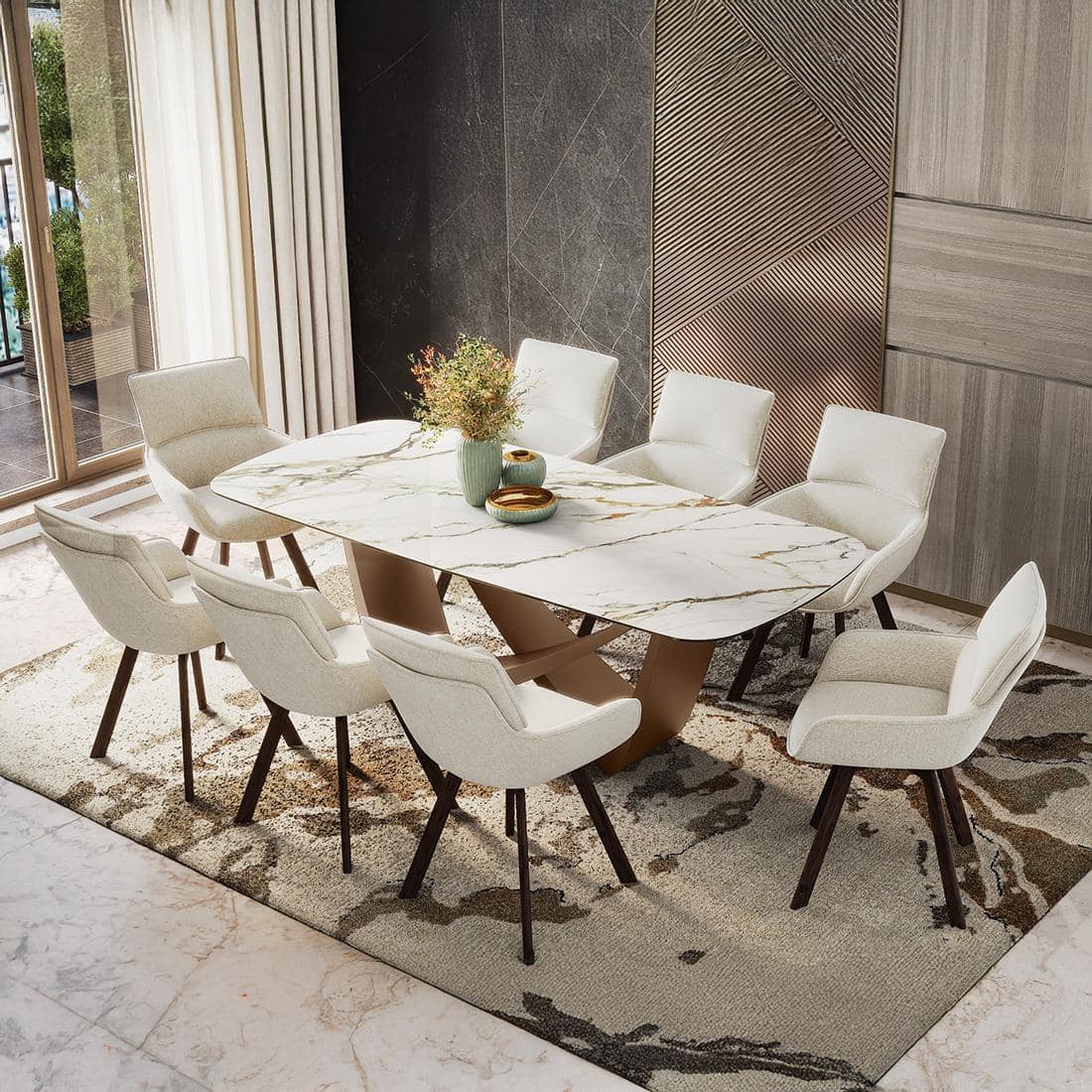 Paloma 8 Seater Pluto Spanish Ceramic Dining Table With Bren Dining Chairs