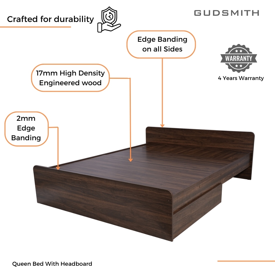 Esmeralda Queen Bed with 2 Drawer Storage