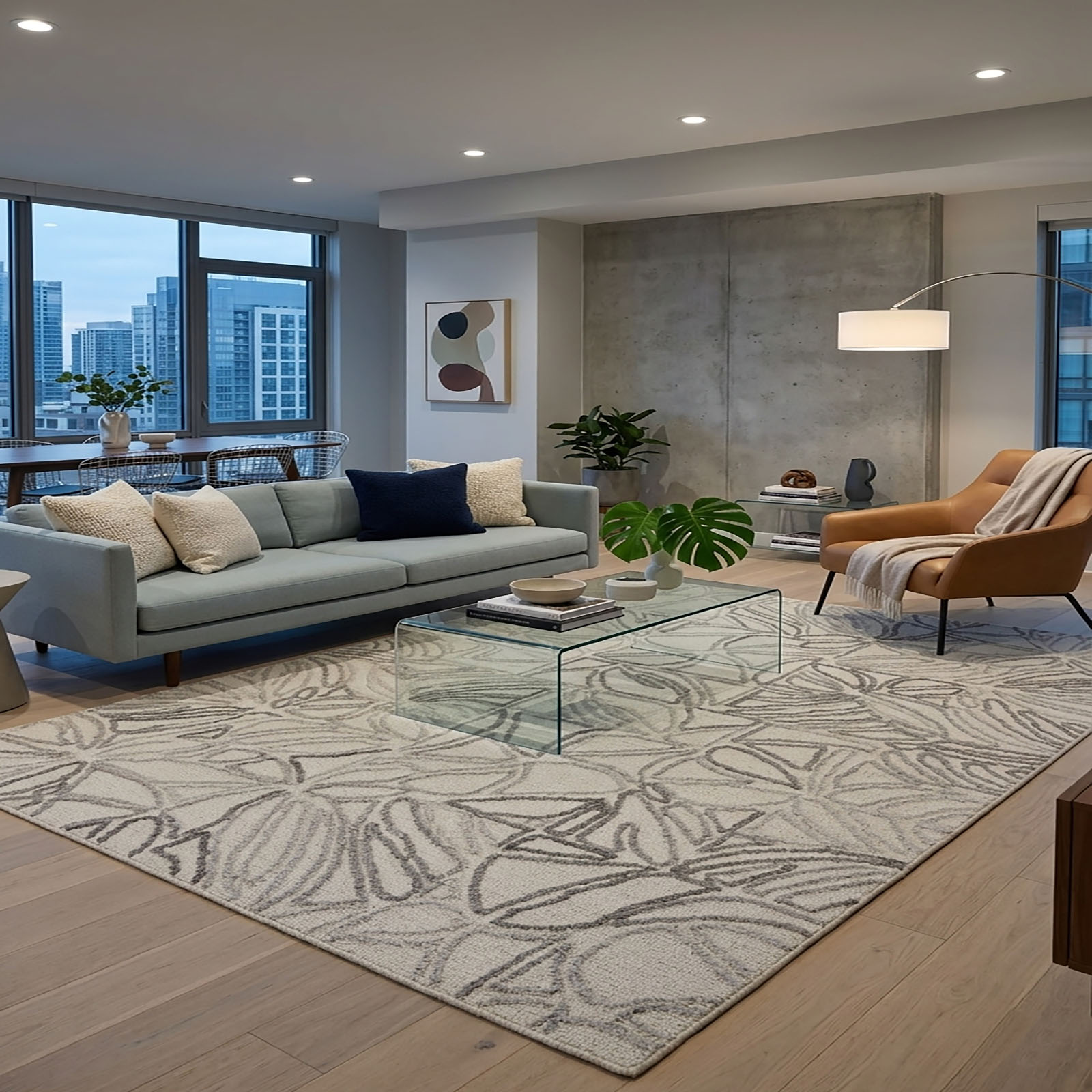 Hand Tufted Wool Area Rug Beige Grey Line Art 61 x 91 - The Woven Legacy