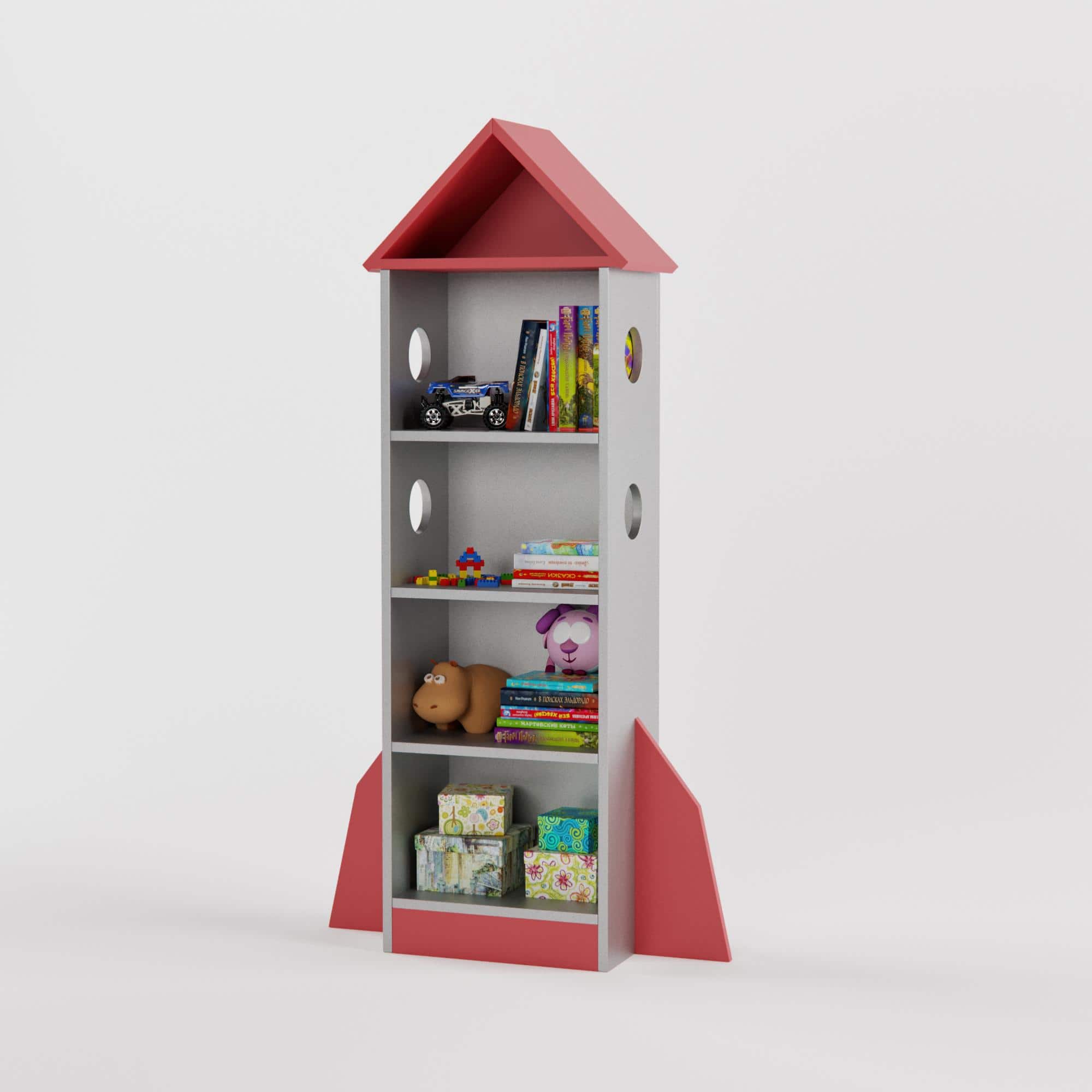 Spacechamp Bookshelf In Red & Grey Colour