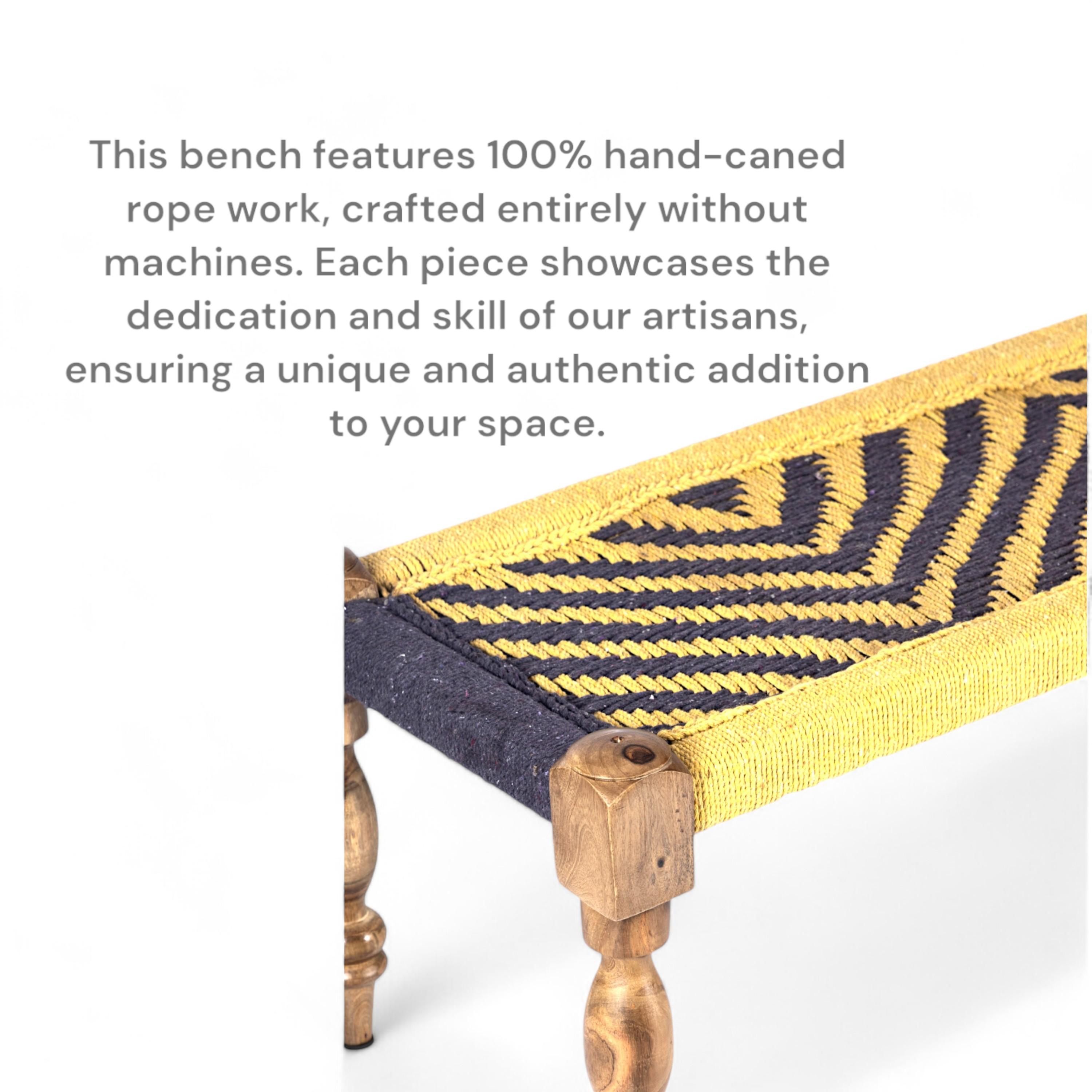 Hamilton Solid Wood Maachi Bench set with 2 Stools in Purple & Yellow Canning