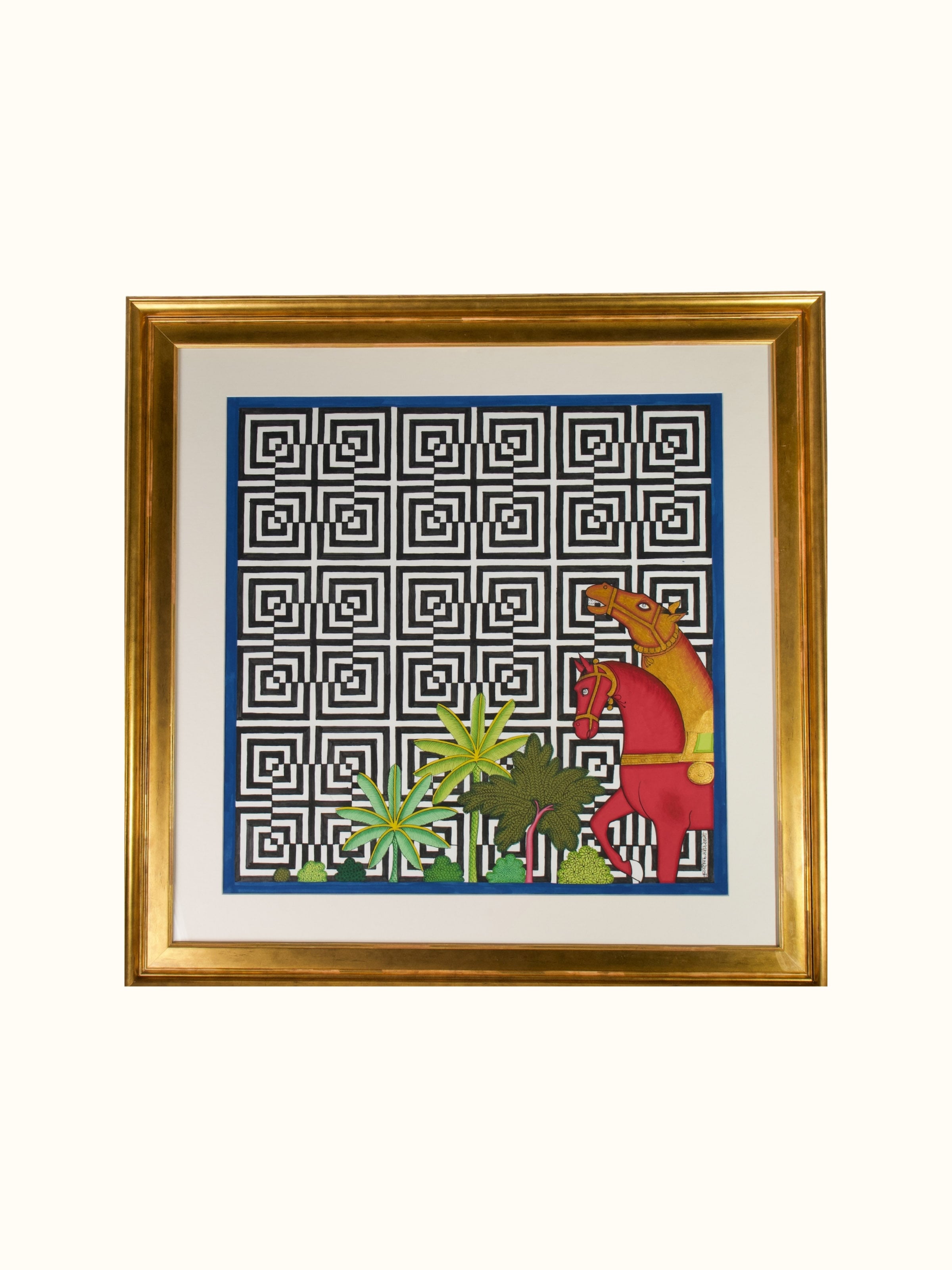 Horses Pair Geometric Illusion Pichwai Painting