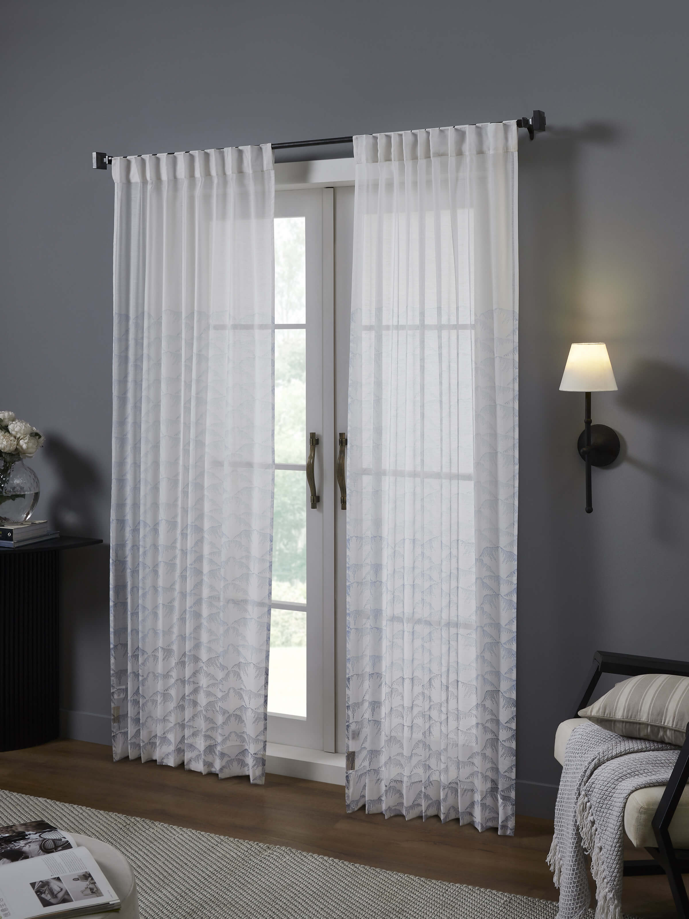 Parvat Indigo Ombre Cotton Silk Sanganeri Hand Block Printed Curtain (7 Ft)