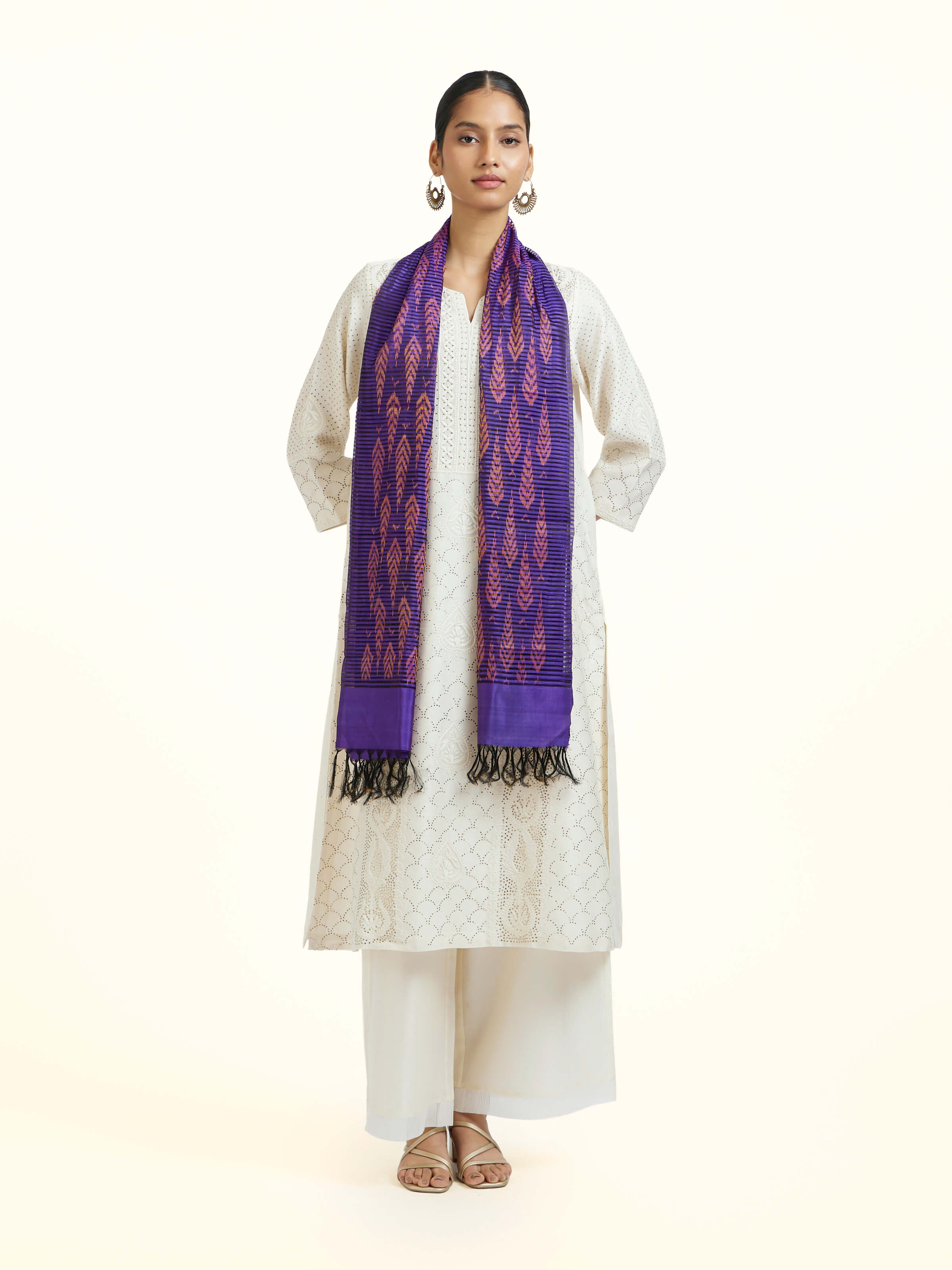 Blue Silk Pochampally Warp Ikat Stole
