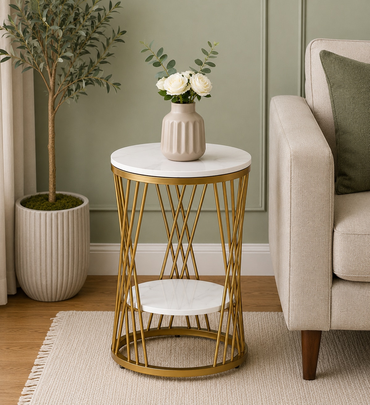 Metlim White Porcelain Top End Table Gold Finish - Bhavya Exports