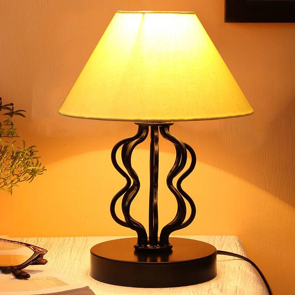 Lilah Yellow cotton Shade Iron Table Lamp