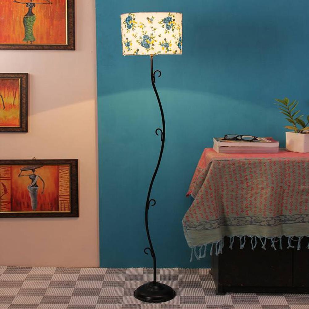Dolley Multicolour Fabric Floor Lamp with Black Iron Base - Devansh