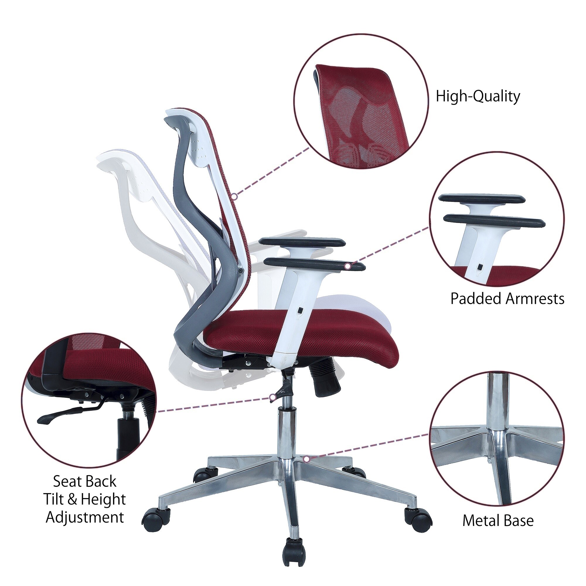 Wiwngas Mid Back Ergonomic Chair in Maroon Colour