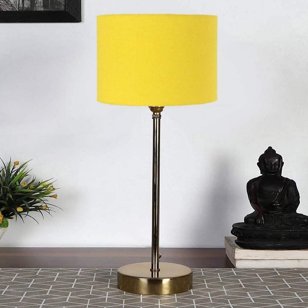 Yellow cotton with Metal Gold Table Lamp