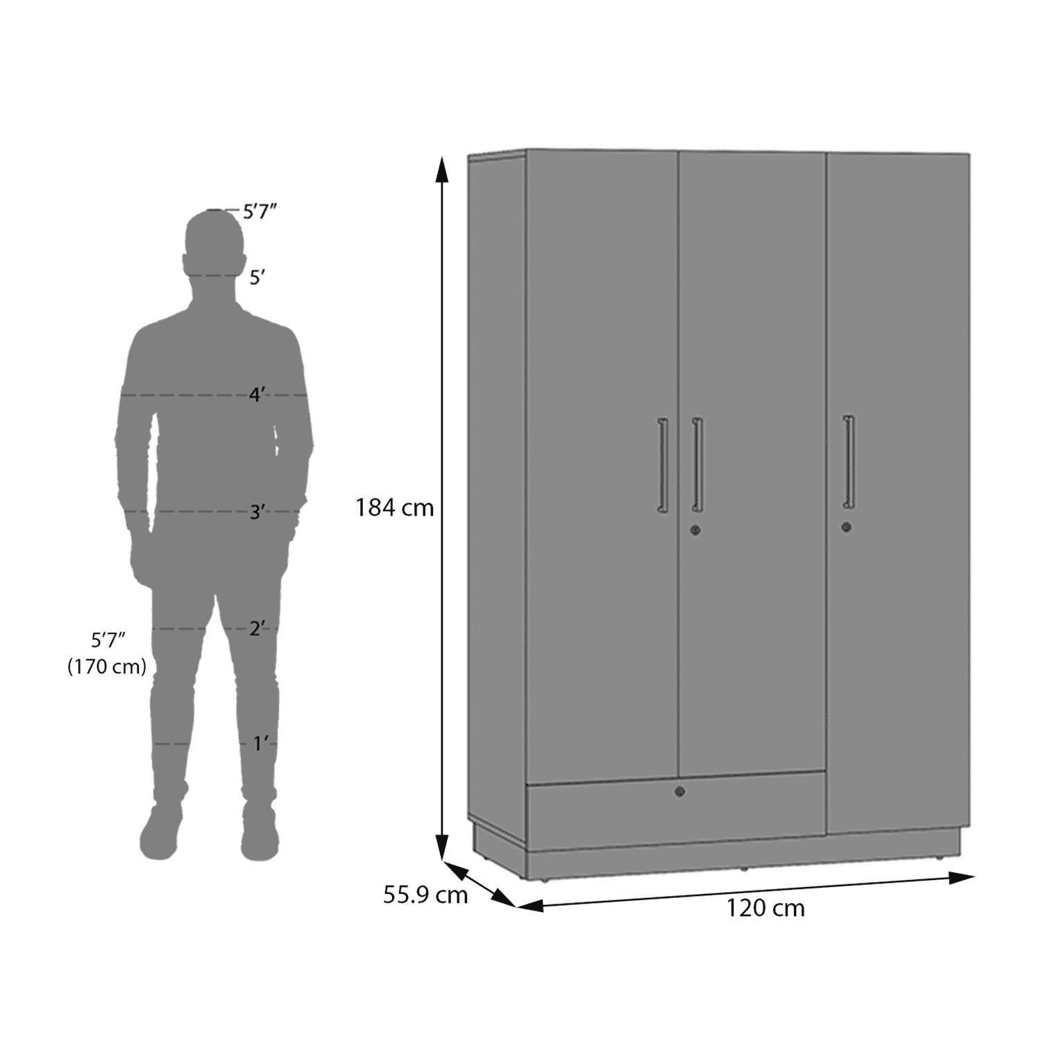 Bocado 3 Door Wardrobe in Sheesham Finish