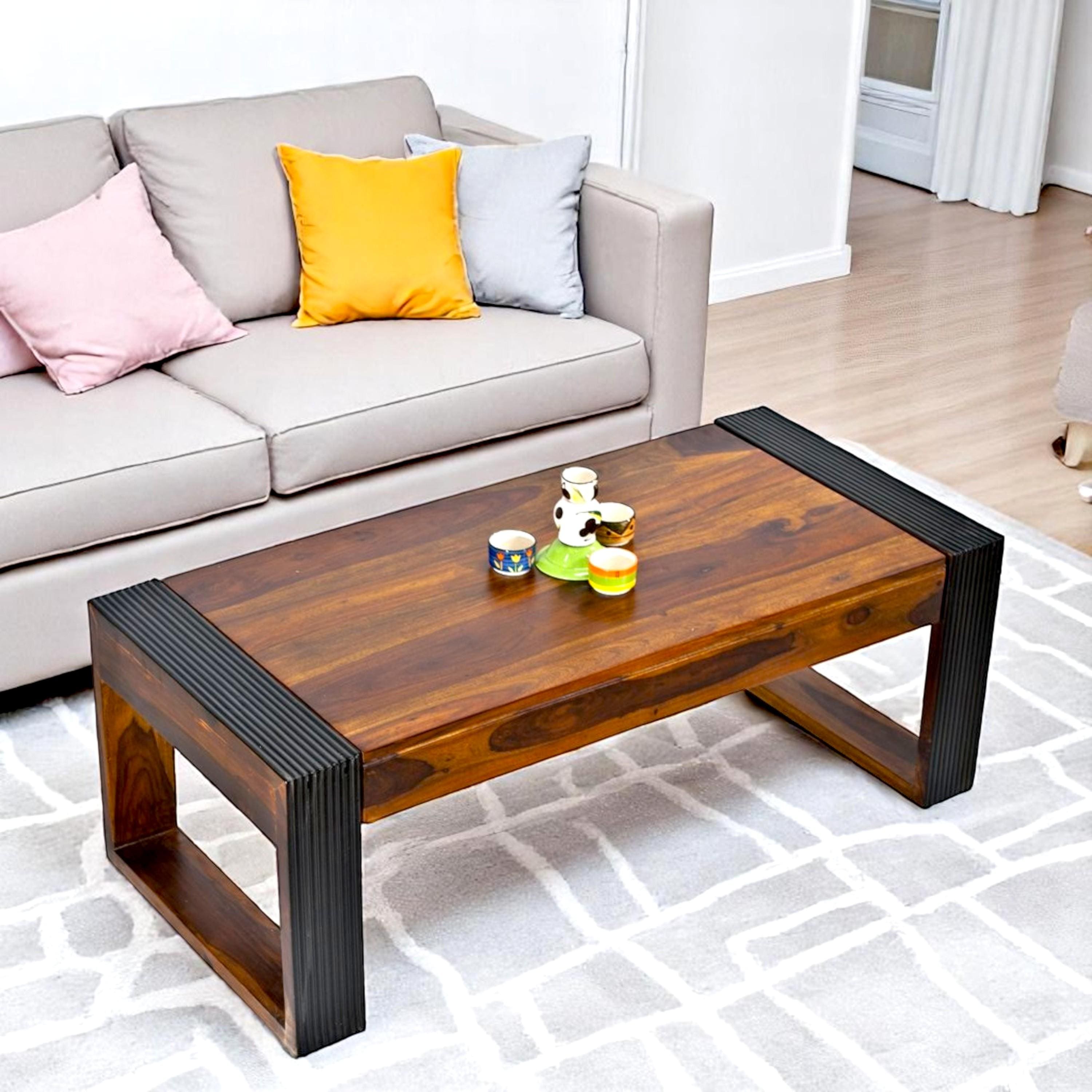 Hudson Sheesham Wood Contemporary Rectangle Coffee Table In Provincial Teak Finish