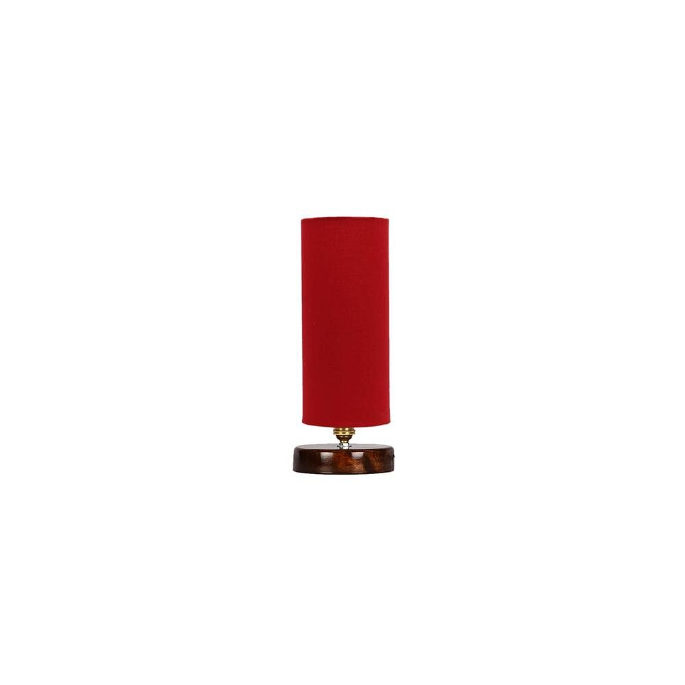 Sheba Red cotton table lamp with brown wood base