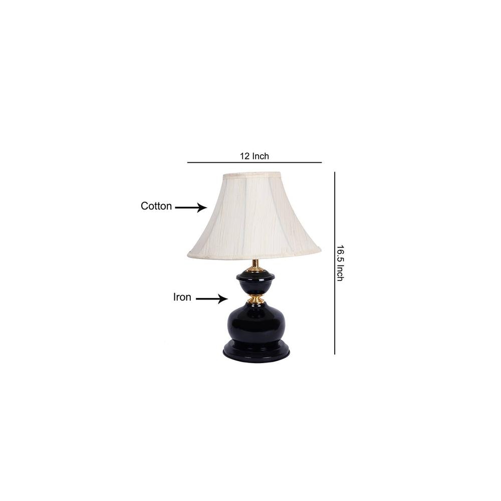 Aron Off White Fabric Shade Table Lamp with Black Iron Base