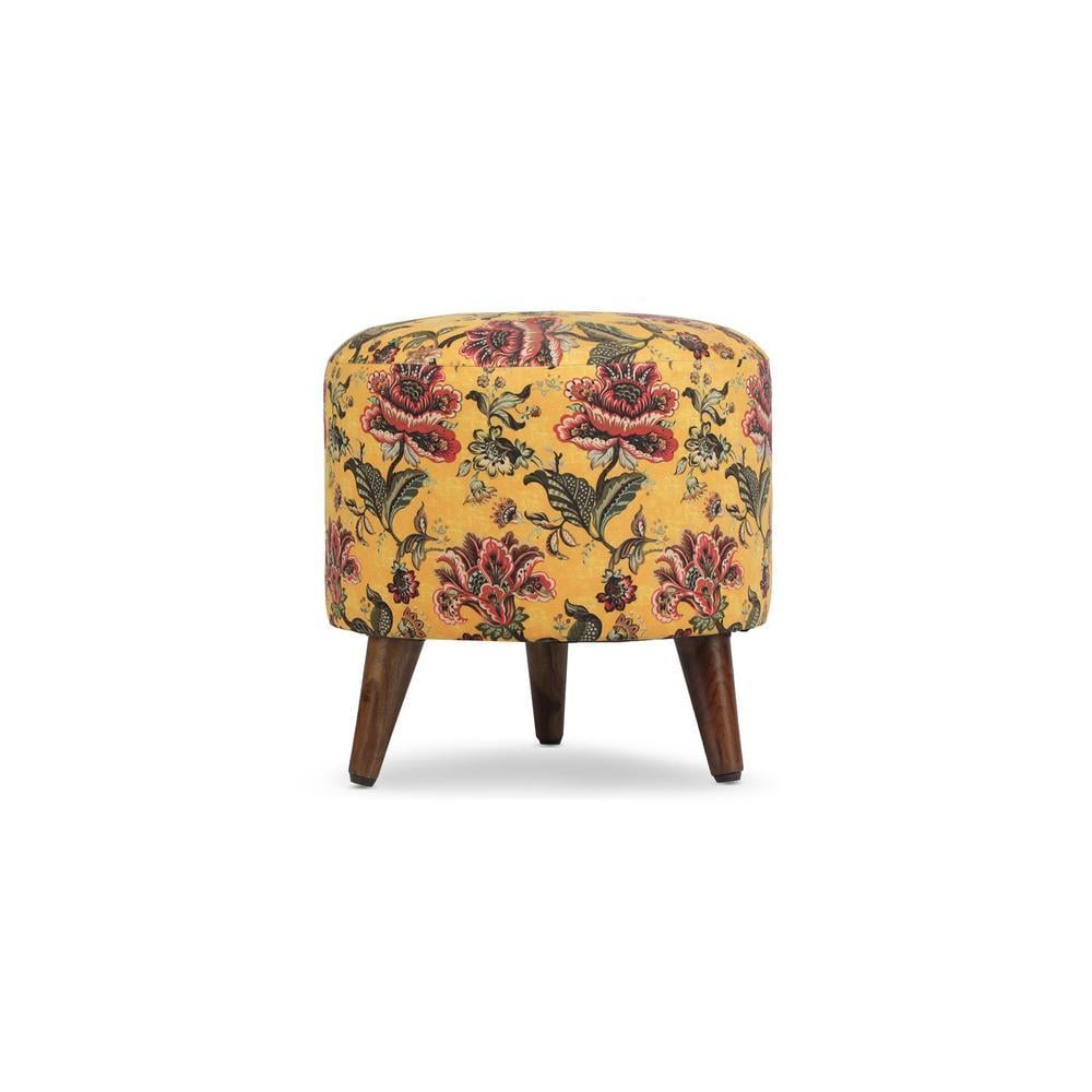 Seraphina Solid Wood  Ottomon in  Yellow Colour