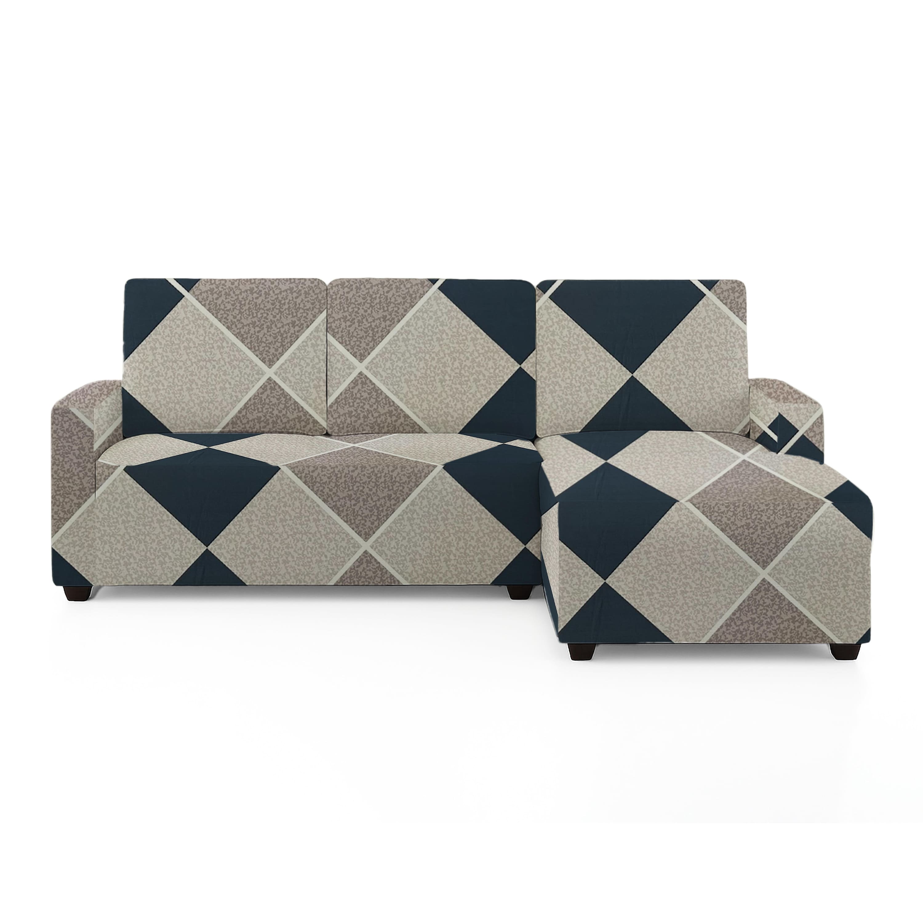 Right Aligned 2 Seater Right Aligned Chaise Navy Cubes Sofa Cover