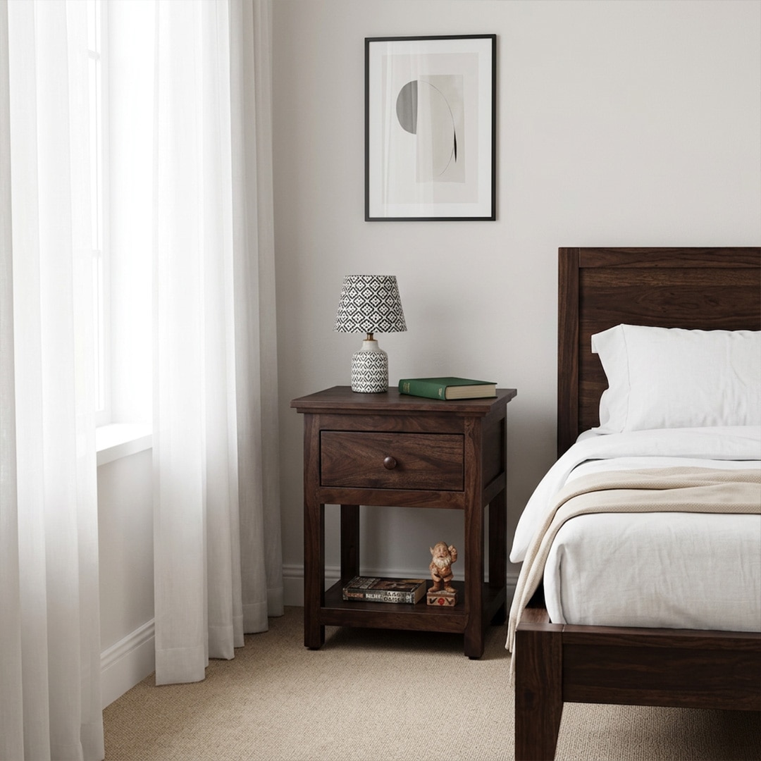 Snooze Solid Wood Bedside Table in Mahogany Finish