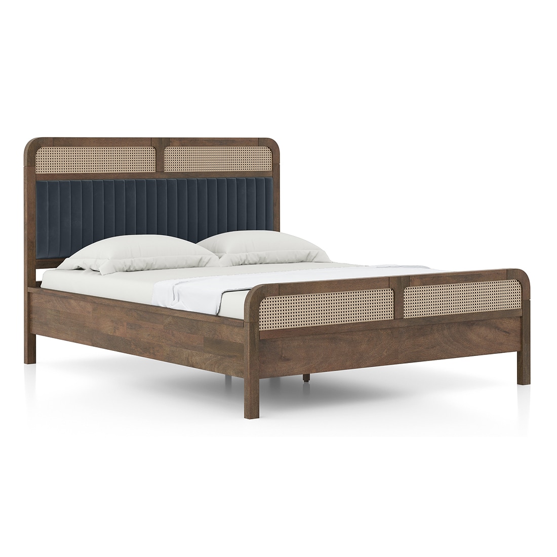 Hanoi Solid Wood Cane Queen Size Non Storage Bed In Davis Plus Colour