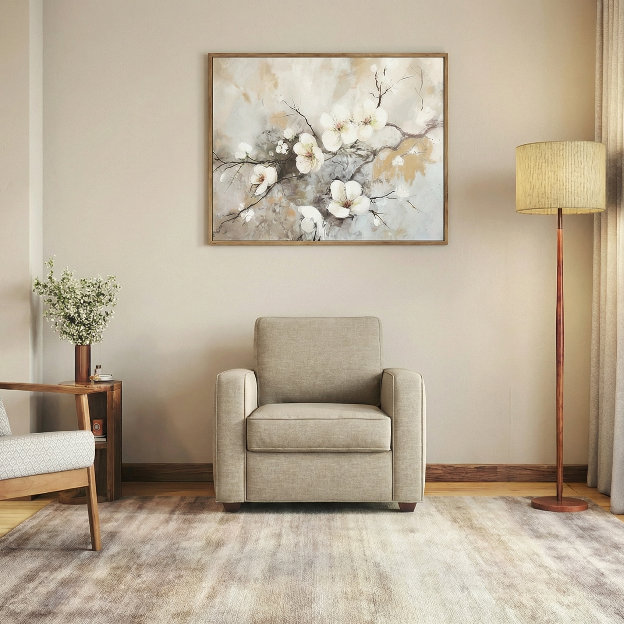Apollo Compact High Back 1 Seater Fabric Sofa in Oyster Beige Colour - Urban Ladder