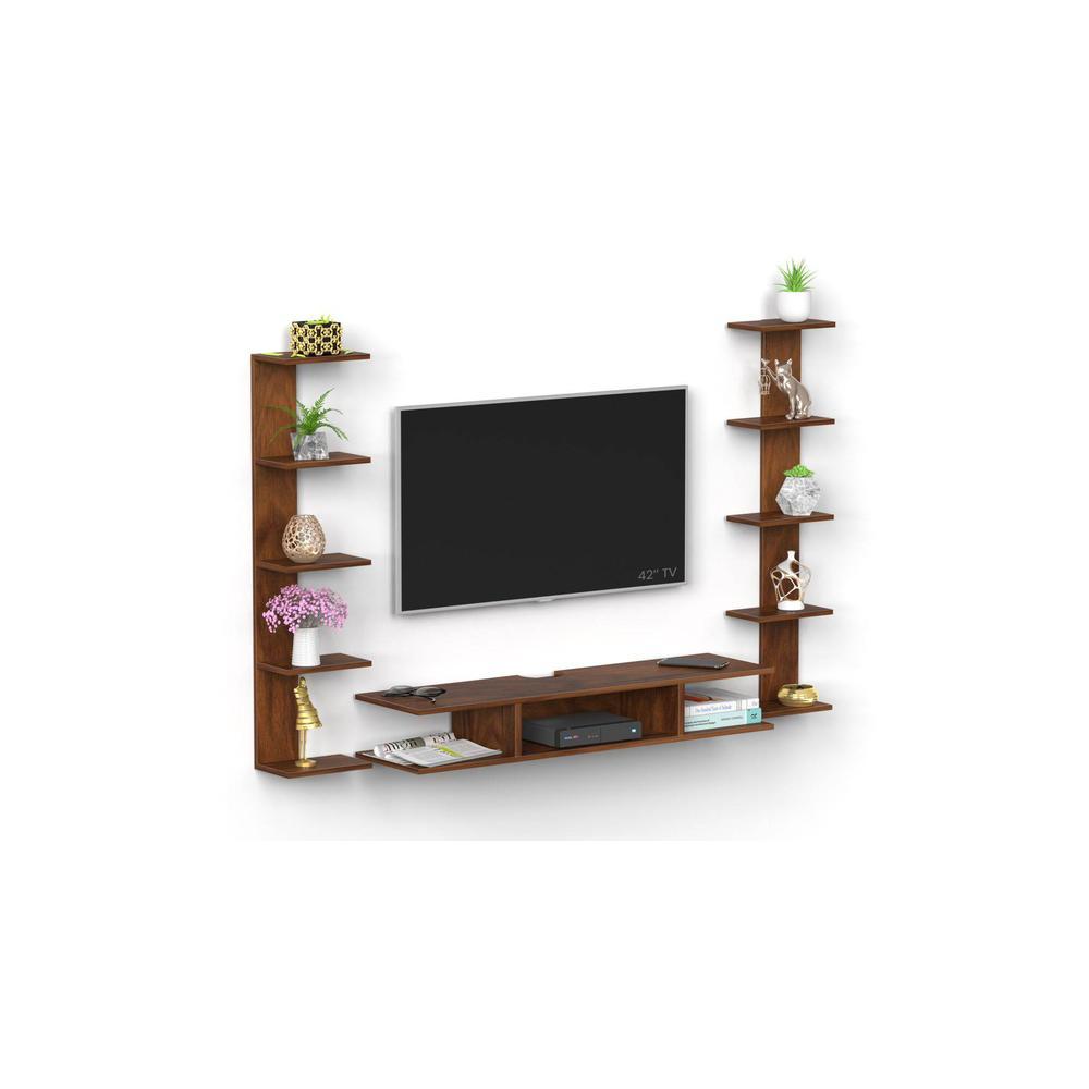 Estoye Engineering Wood Wall Mount TV Entertainment Unit Set Top Box Stand/TV Cabinet with Shelves for Books & Decor Display Unit Bed Living Room Upto 42 Inches (Brown Maple)