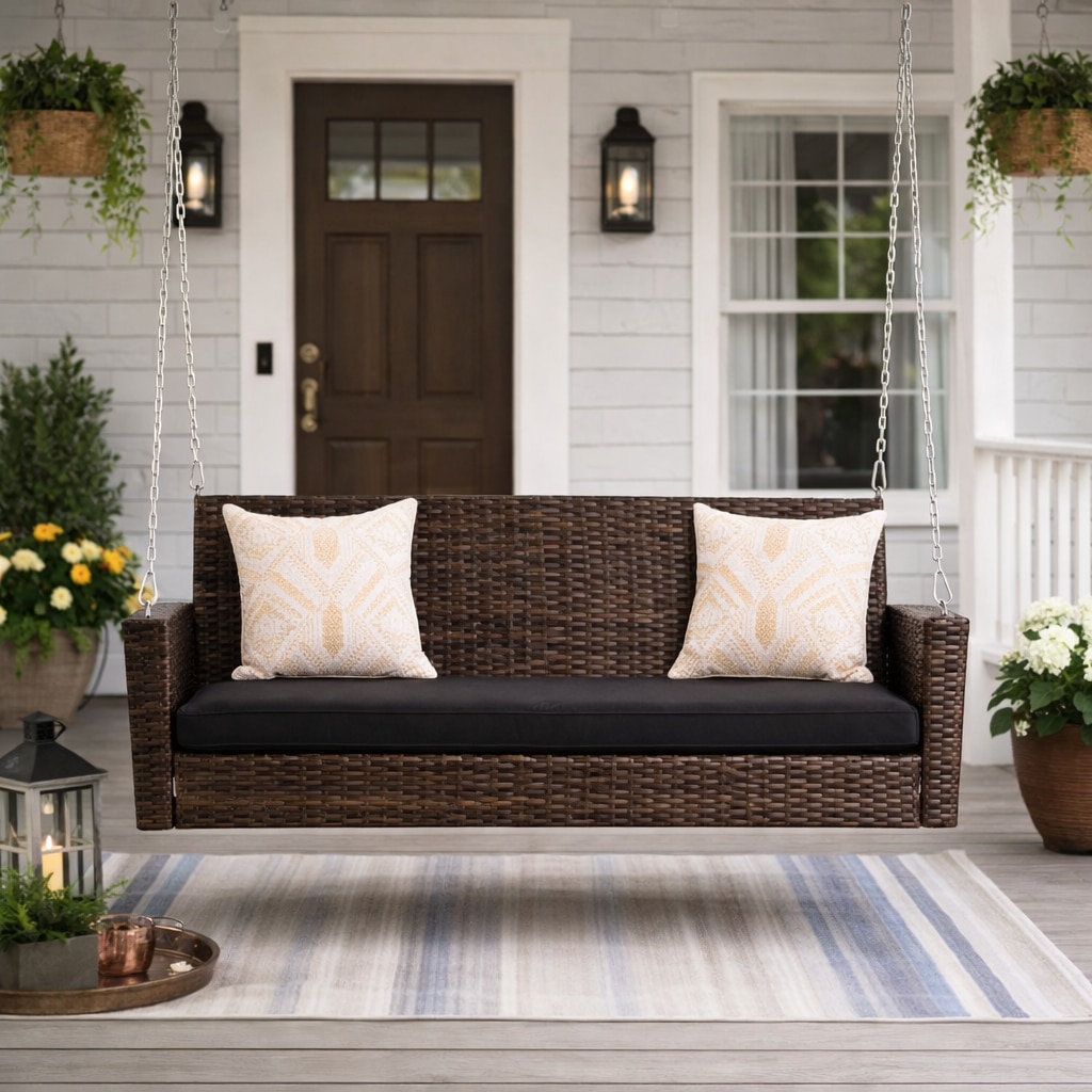Carry Bird Wicker Patio Furniture Outdoor Balcony Swings In Brown And Black Colour - Carrybird