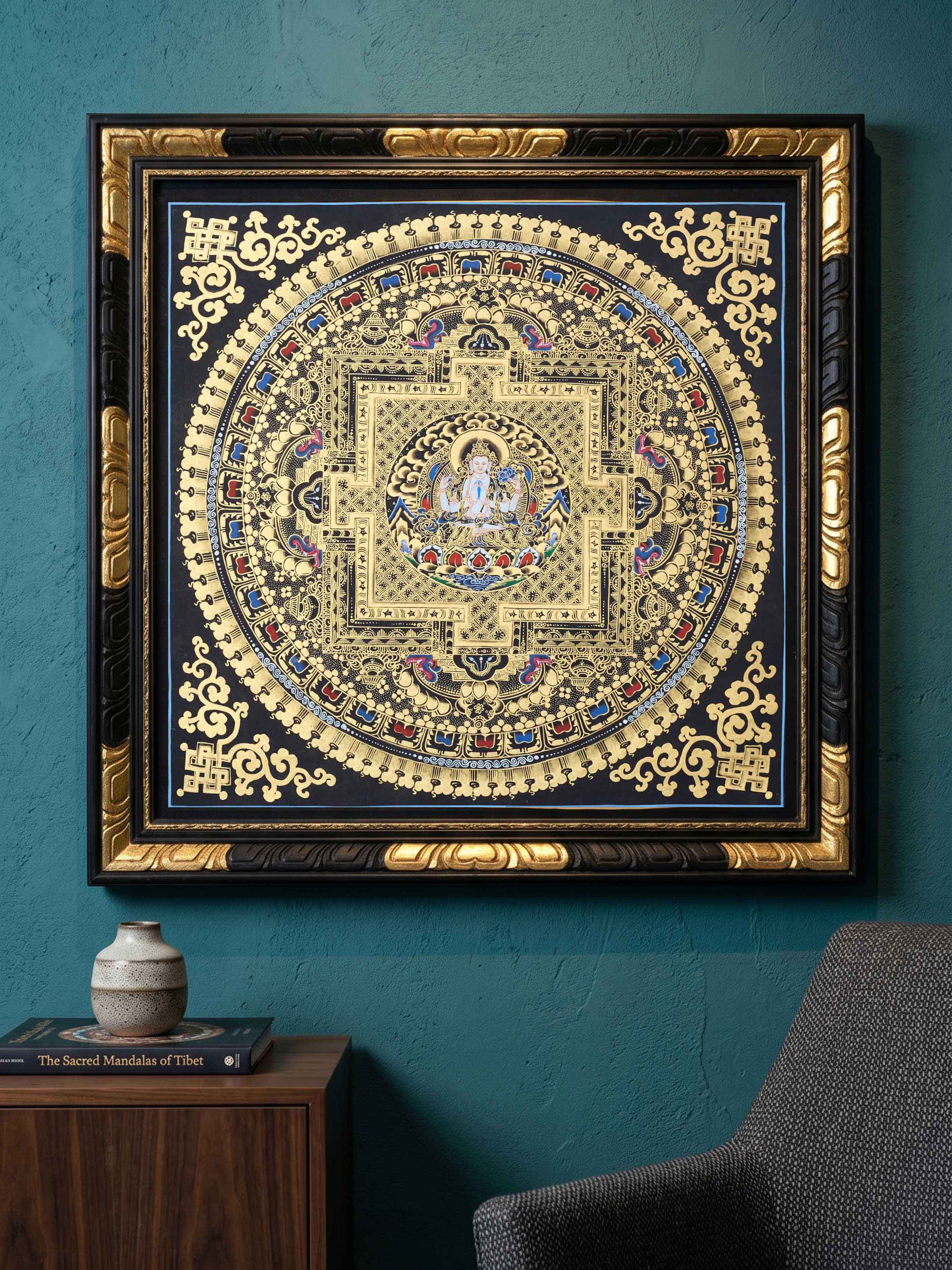 Chenrezig Buddha with Mantra Thangka Painting