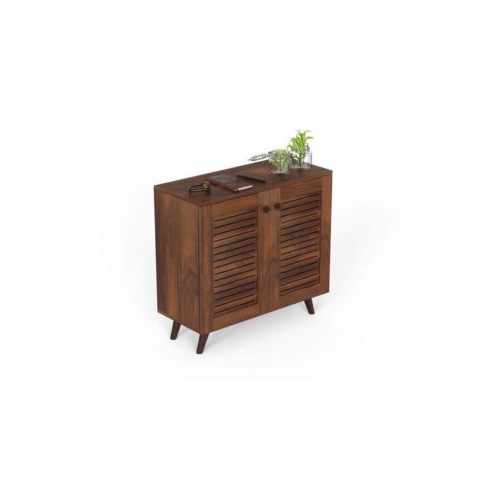 Carlem Engineered Wood 2 Doors Shoe Rack Cabinet Slipper Footwear Stand Organizer with Two Adjustable Shelves Store Up to 12 Pairs for Home (Brown Maple)