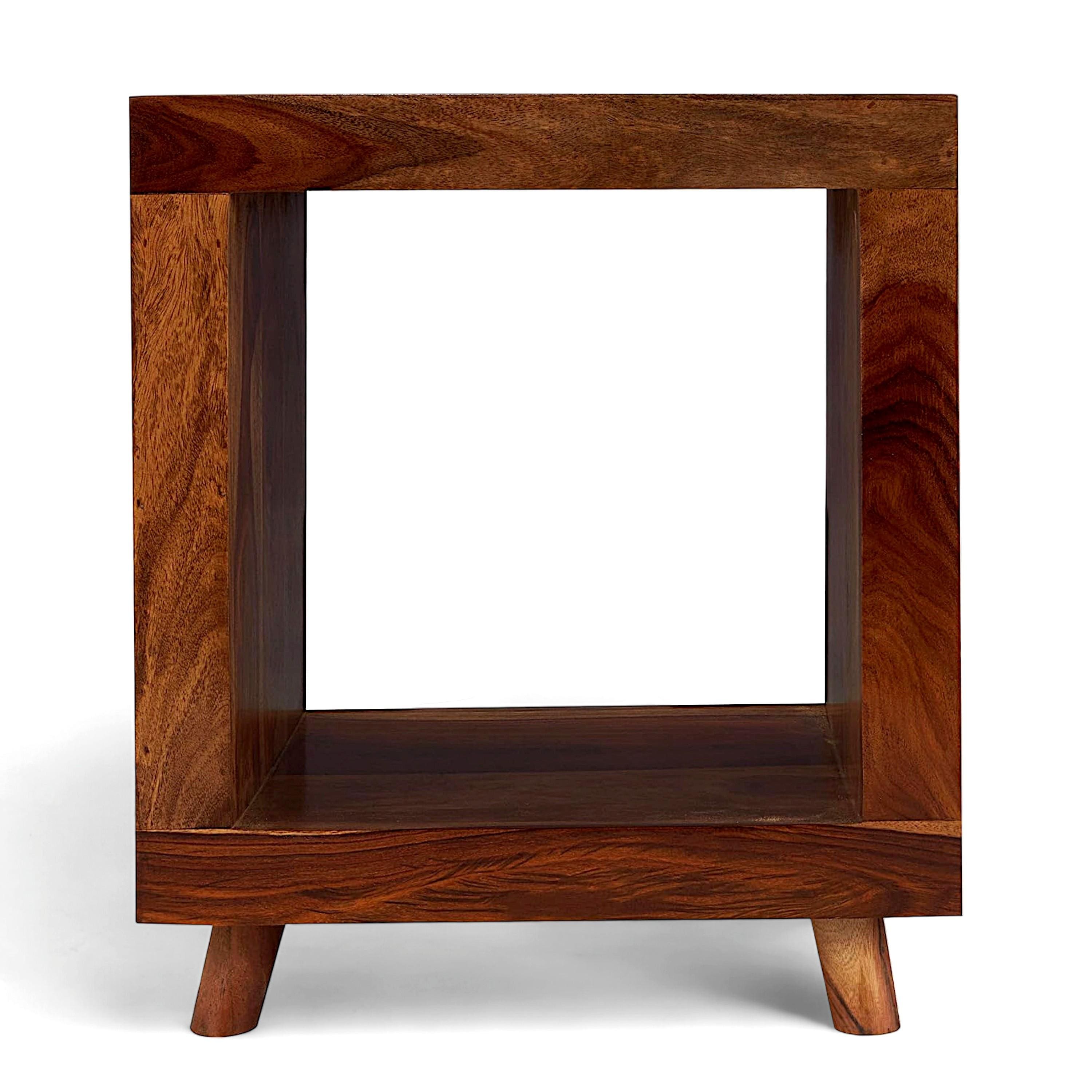 Berlin Sheesham Wood Contemporary Rectangle End Table Side Table In Natural Teak Finish