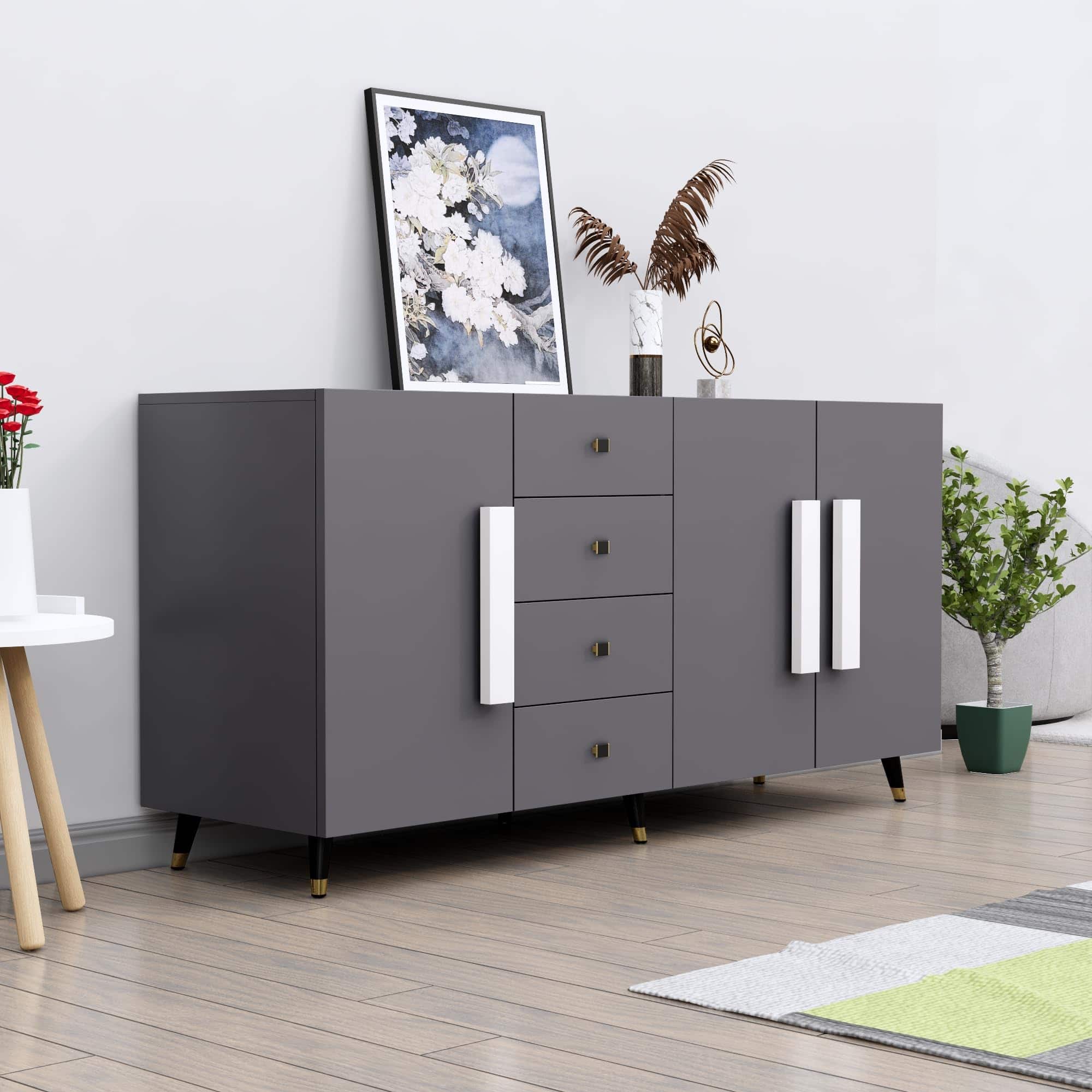 Hexa Red Multipurpose Storage Cabinet With 4 Drawer 3 Door in Slate Grey Colour - HexaRed