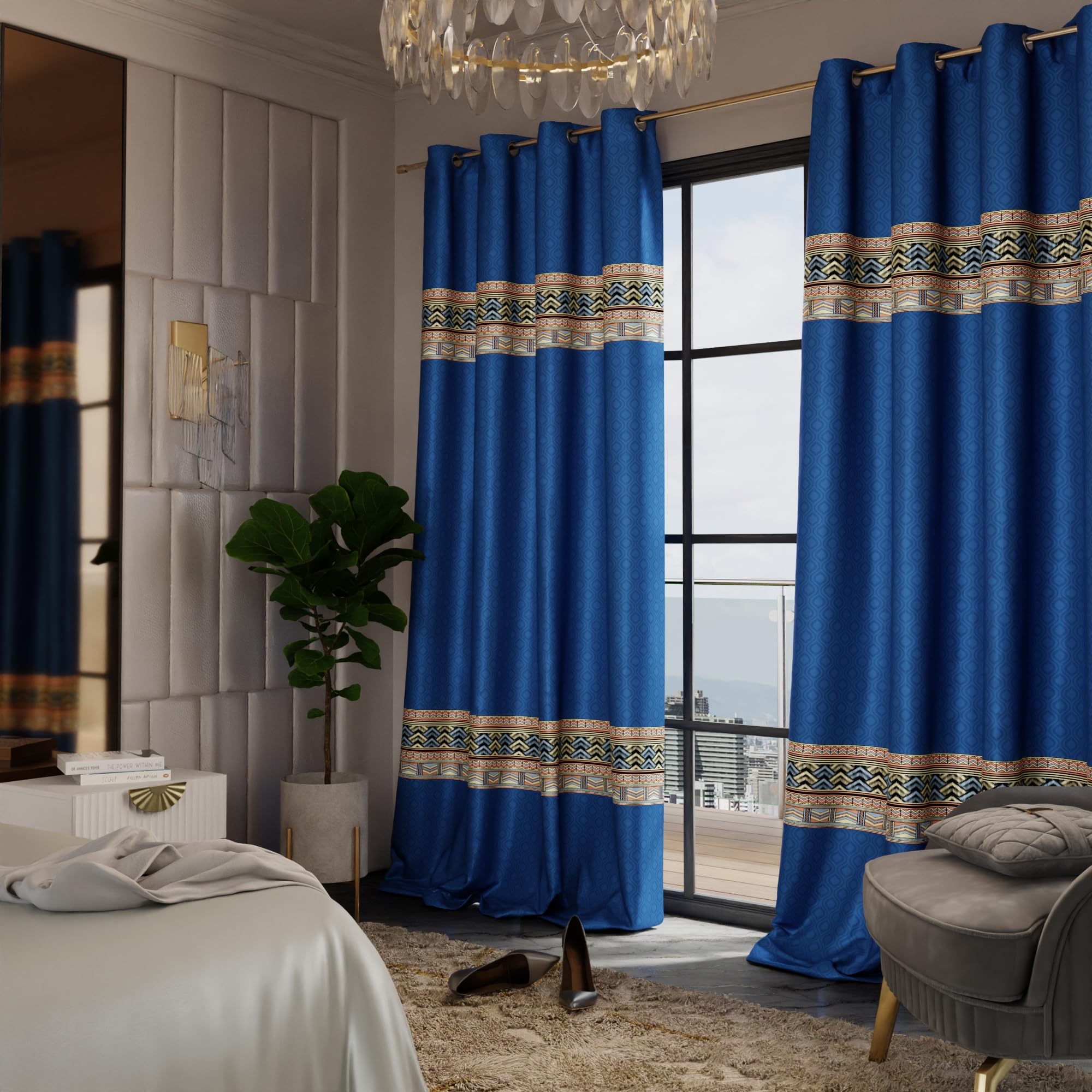 Stoa Paris Satin Long Door Curtains,Room Darkening Blackout Curtains -Pack of 2, Celestial Blue -With Back Lining