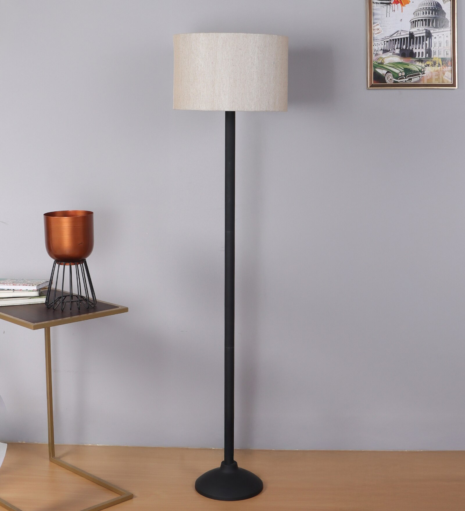 FZ 14'' Shade Floor Lamp in Beige Shade