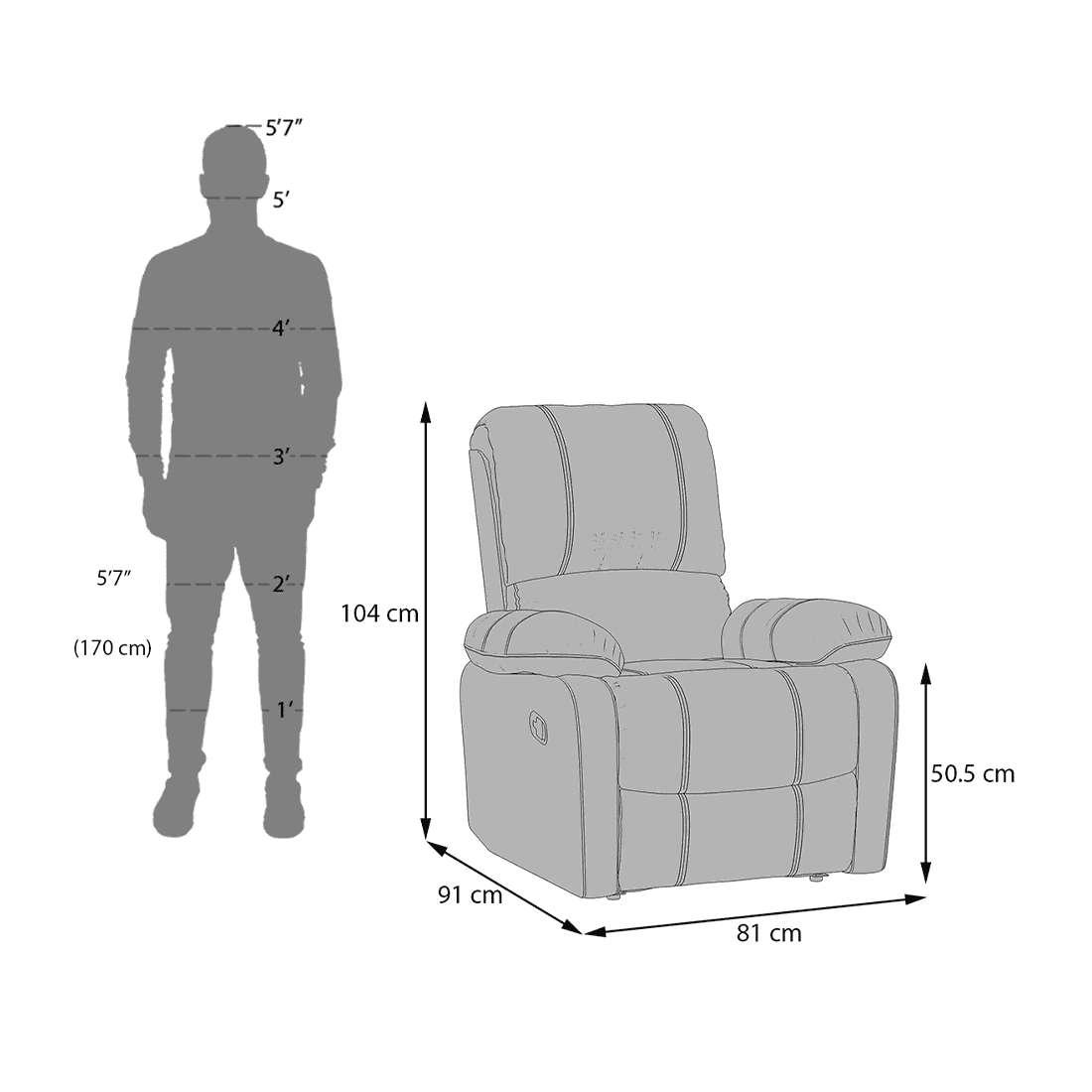 Edison Single Seater Recliner in Matte Grey Colour