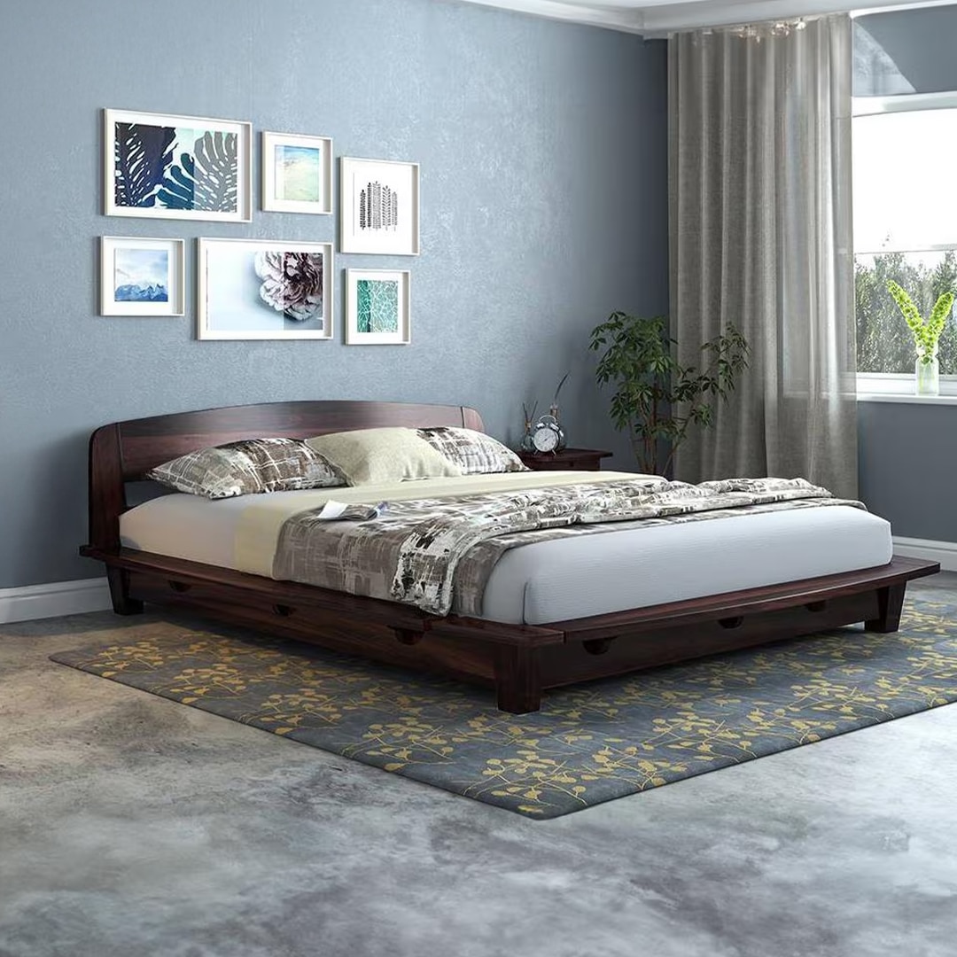 Tahiti Solid Wood Queen Size Bed In Mahogany Finish