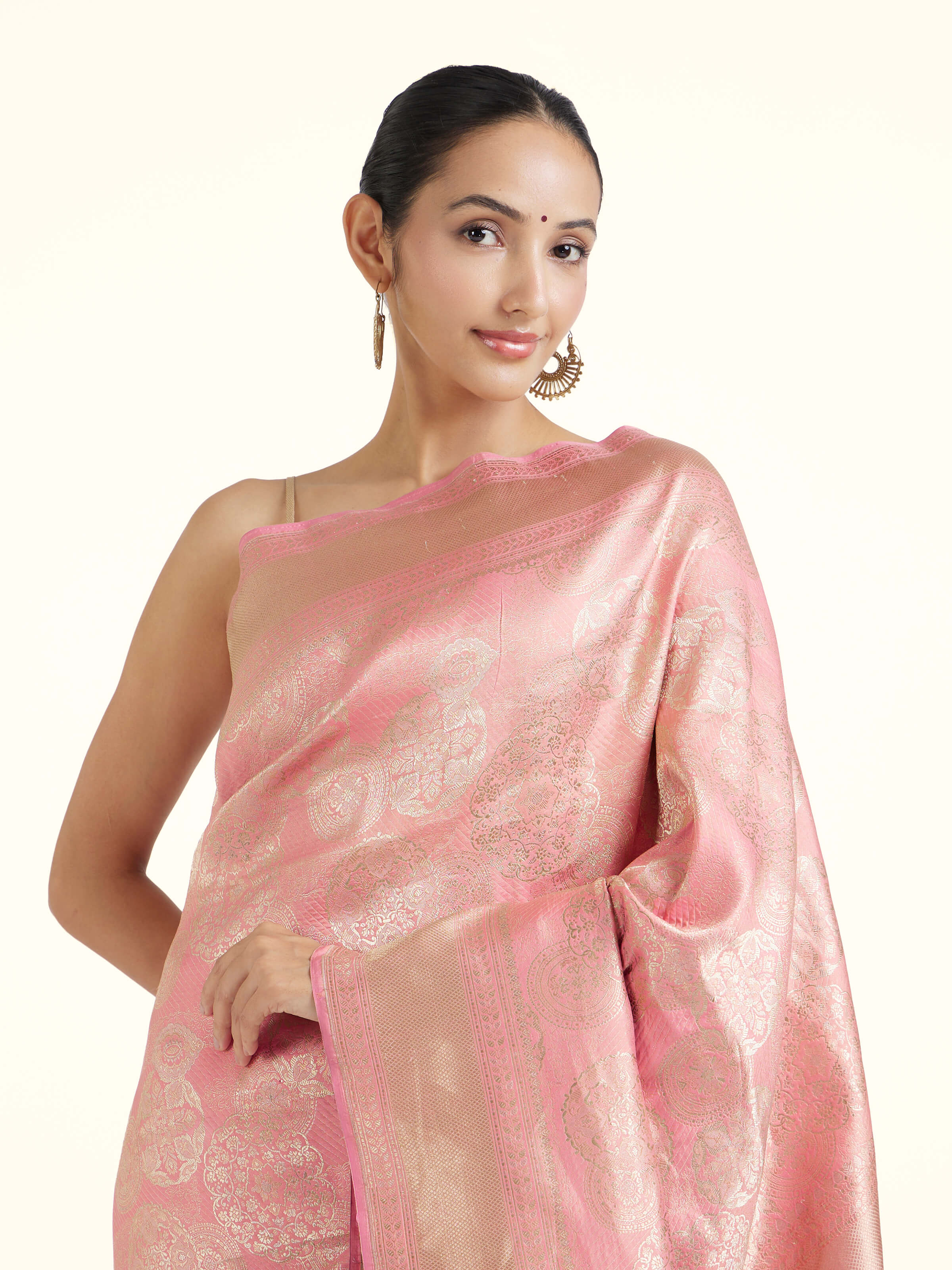 Peach Banarasi Brocade Silk Saree