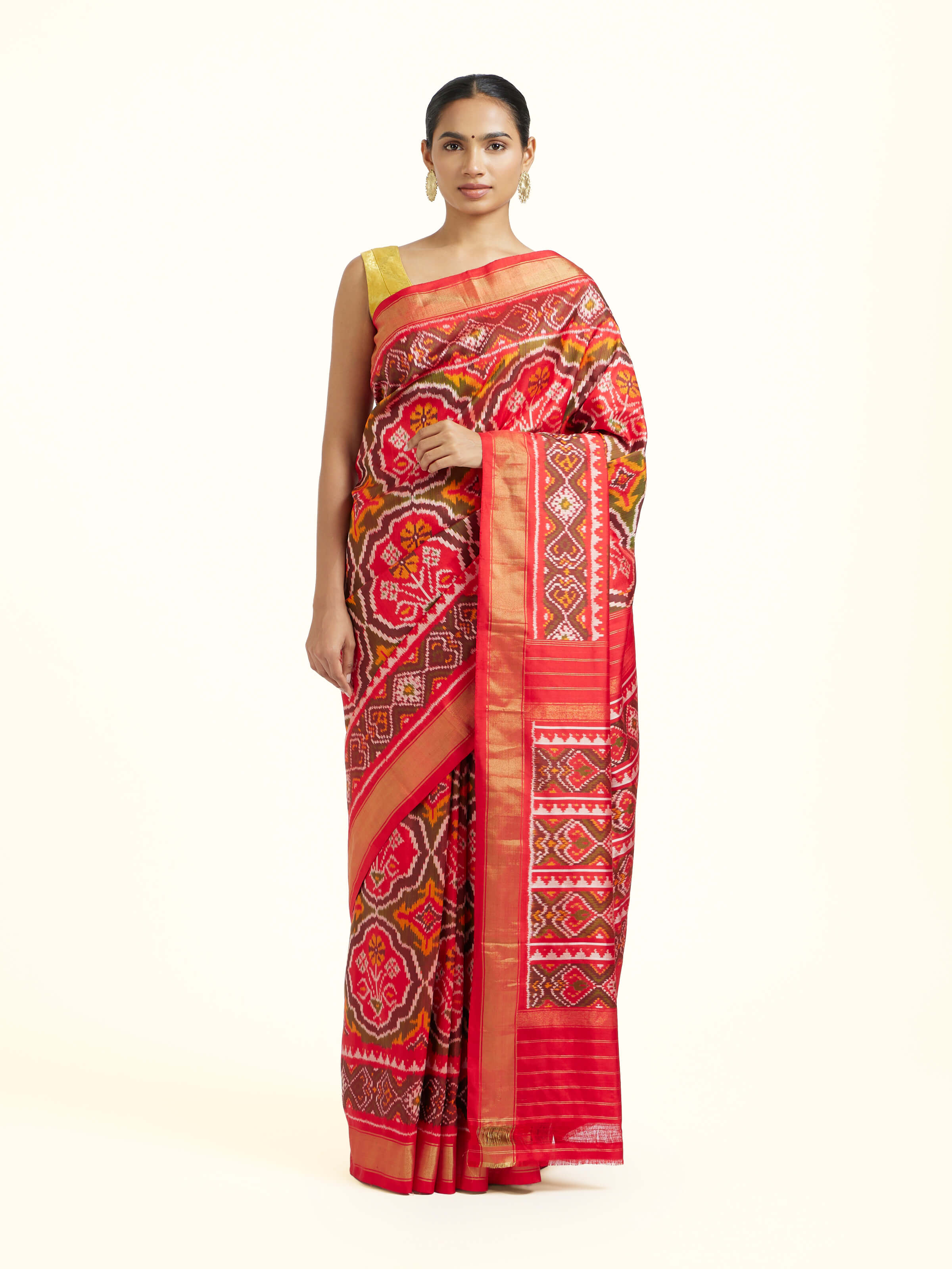 Red Mulberry Silk Pochampally Ikat Handloom Saree