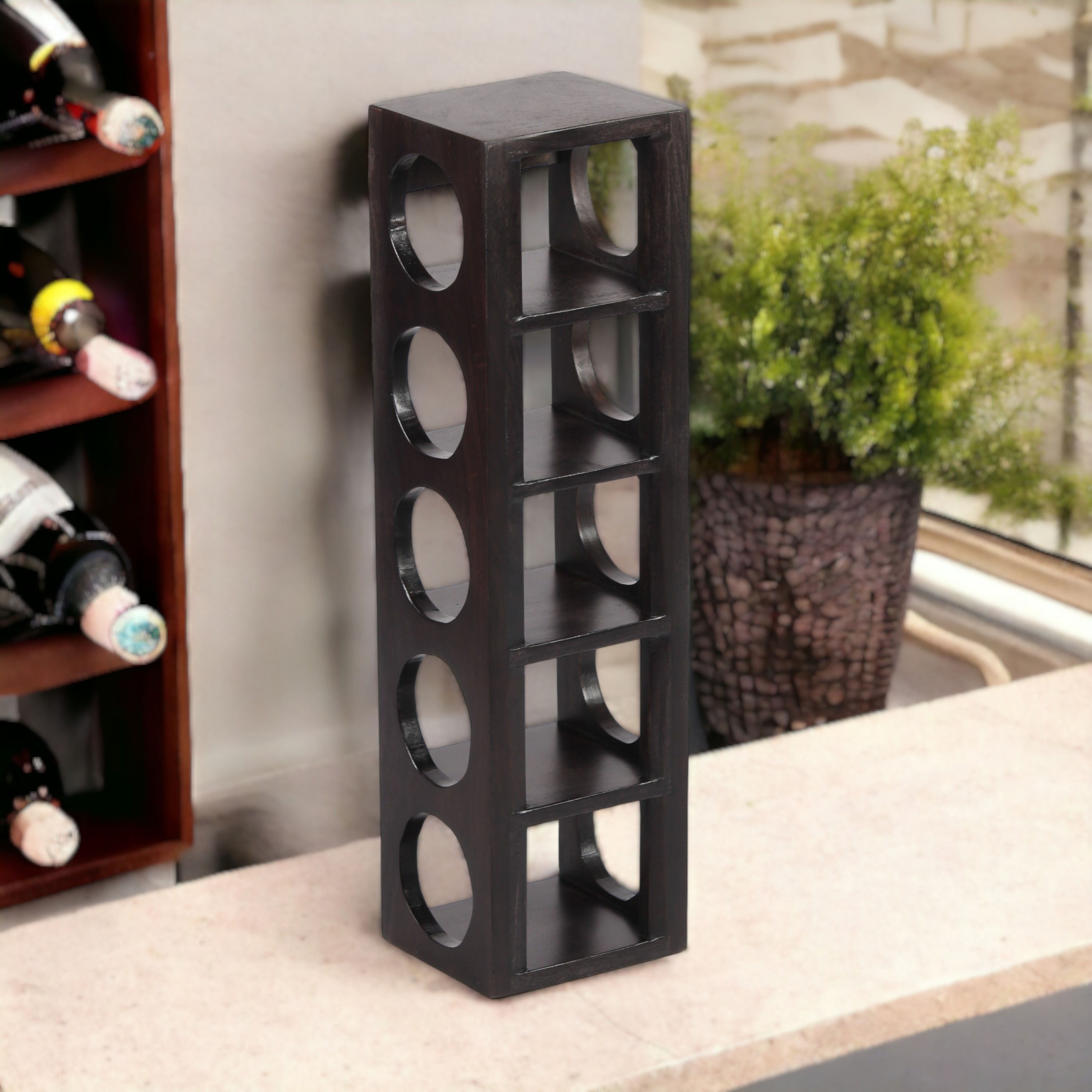 Wembley Sheesham Wood Wine Rack for 5 Bottles in Mahogany Finish