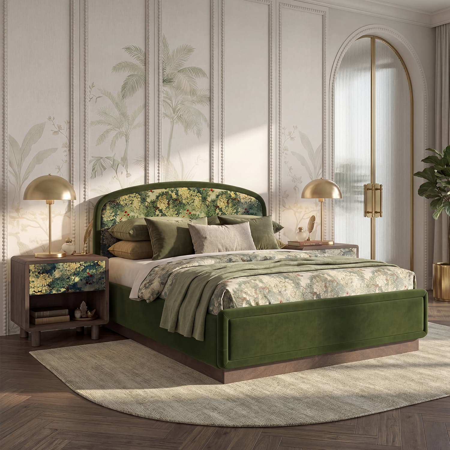 Eden Upholstered King Size Hydraulic Storage Bed In Berry Orchid Colour with Danish Walnut Finish