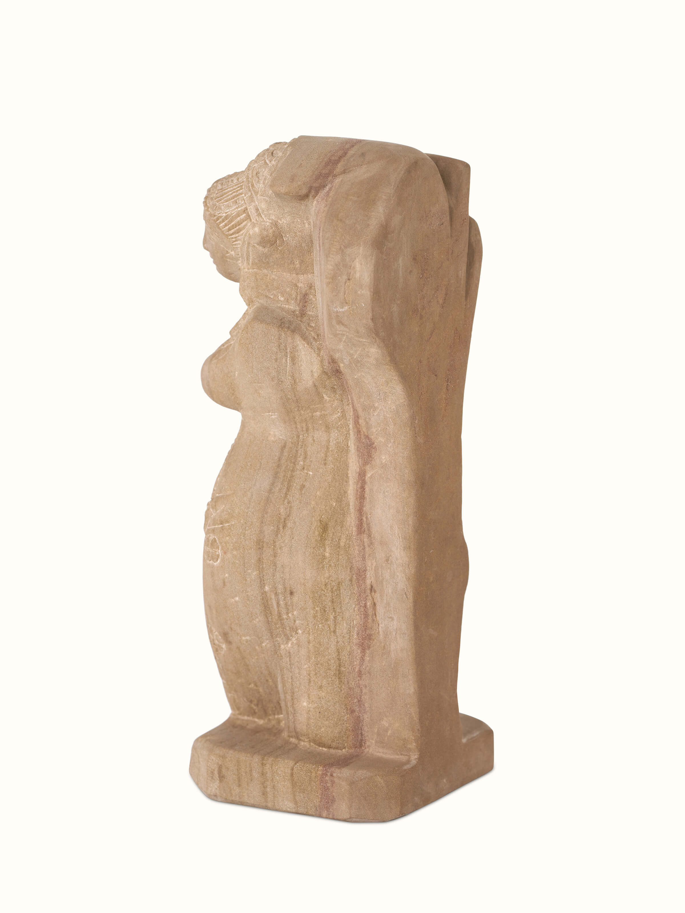 Back view of Enchanting Carved Stone Shalabhanjika Sculpture highlighting the rear carving details and structure.