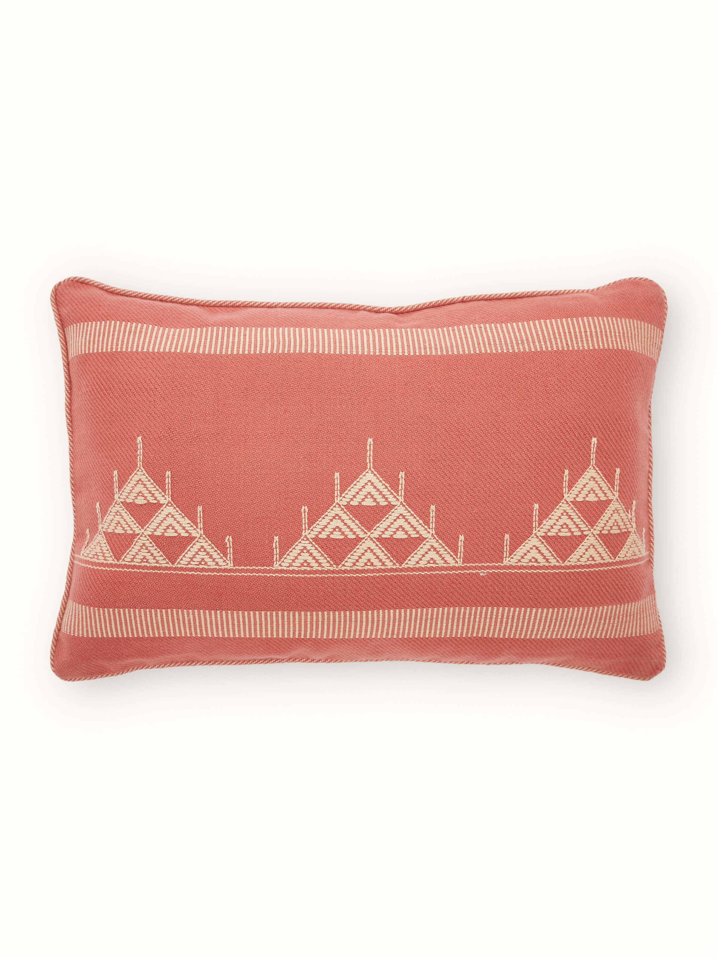 Godna Peach Triangle Buta Cotton Handwoven Pattu Cushion Cover