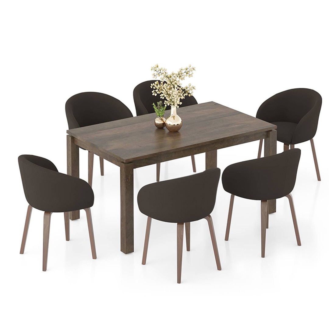 Atlas Solid Wood 6 Seater Compact Dining Table with 6 Meryl Lounge Chair