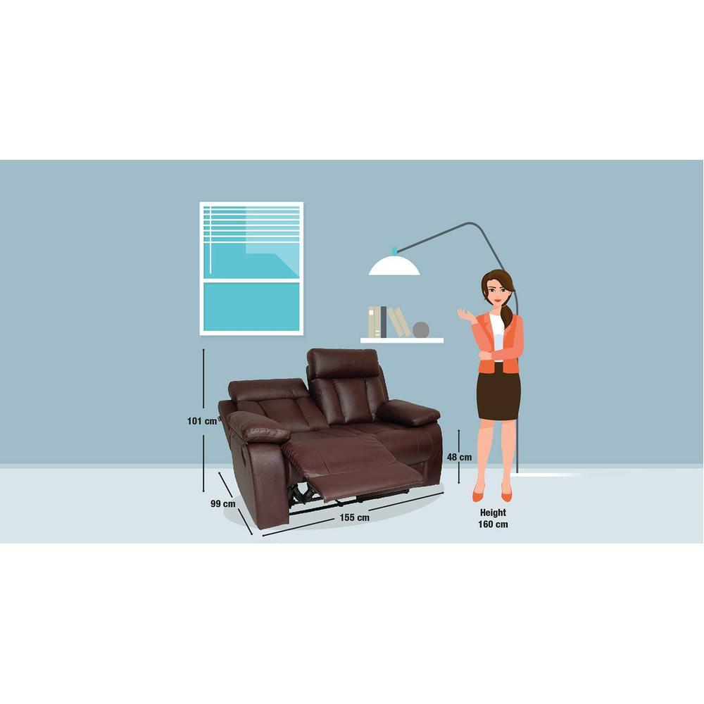 Magna Leatherette Two Seater Manual Recliner in Brown Colour
