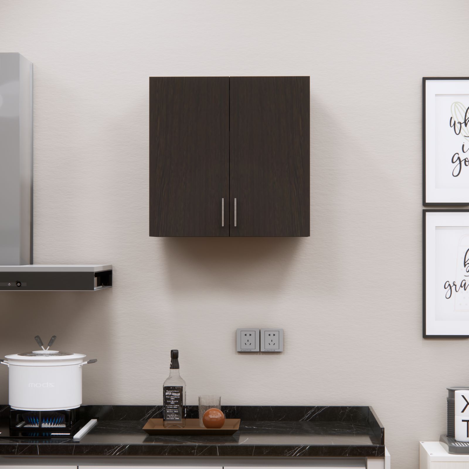 2 Doors Modular Wall Mounted Kitchen Cabinet With Adjustable Shelf In Chiyoda Wange Finish