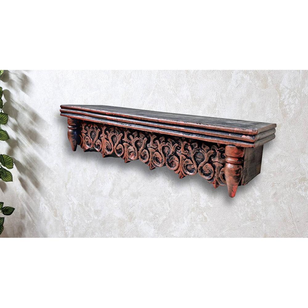 Eisner Red Colour Solid Wood Handcarved Floating Wall shelf