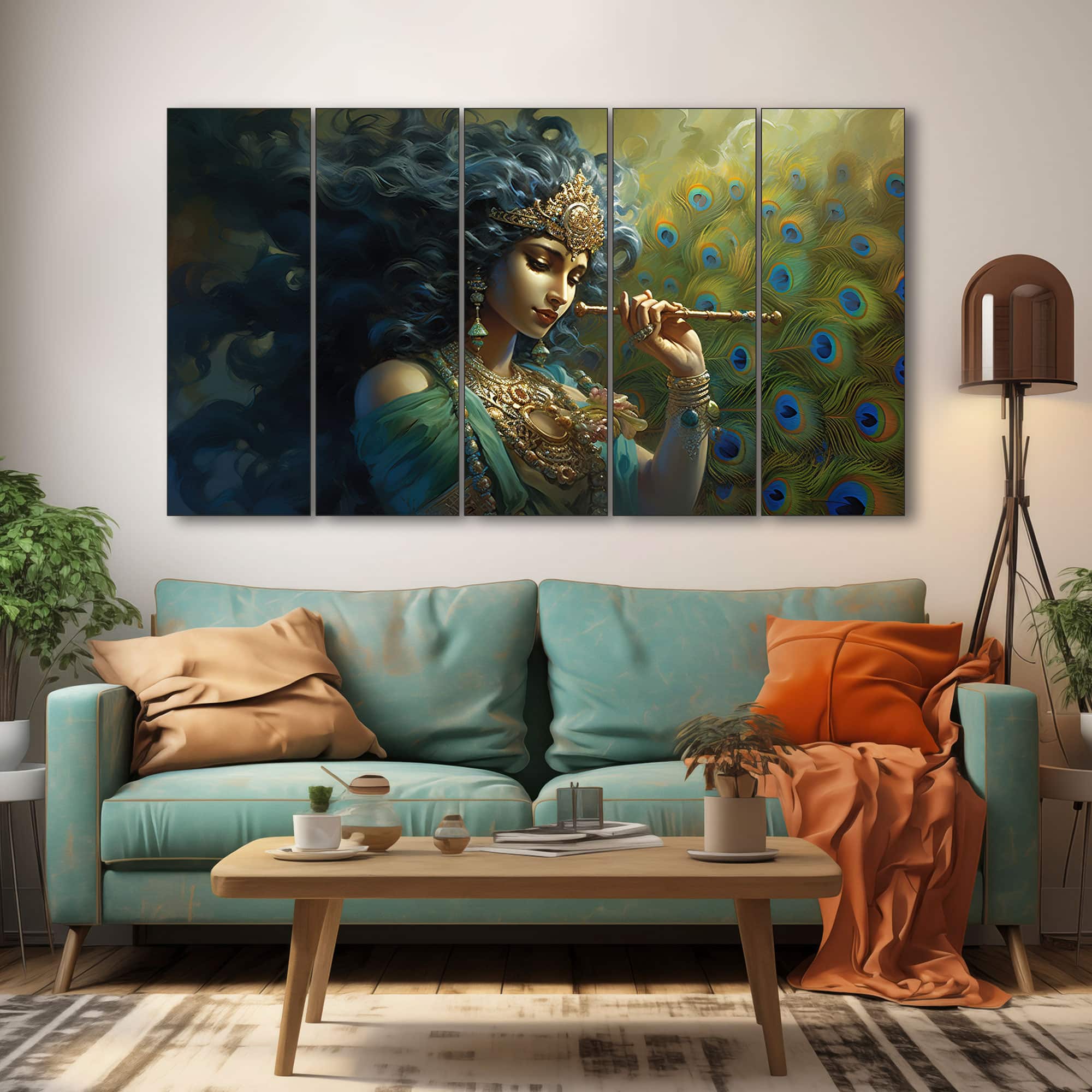 The Castle Decor Krishna Ji Wall Painting Wooden Framed 27x48 Inch (Style 14) - The Castle Decor