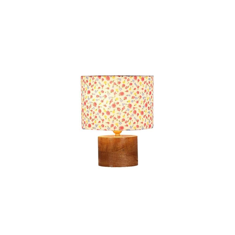 Elena Multicolor cotton table lamp with Natural Wood Base