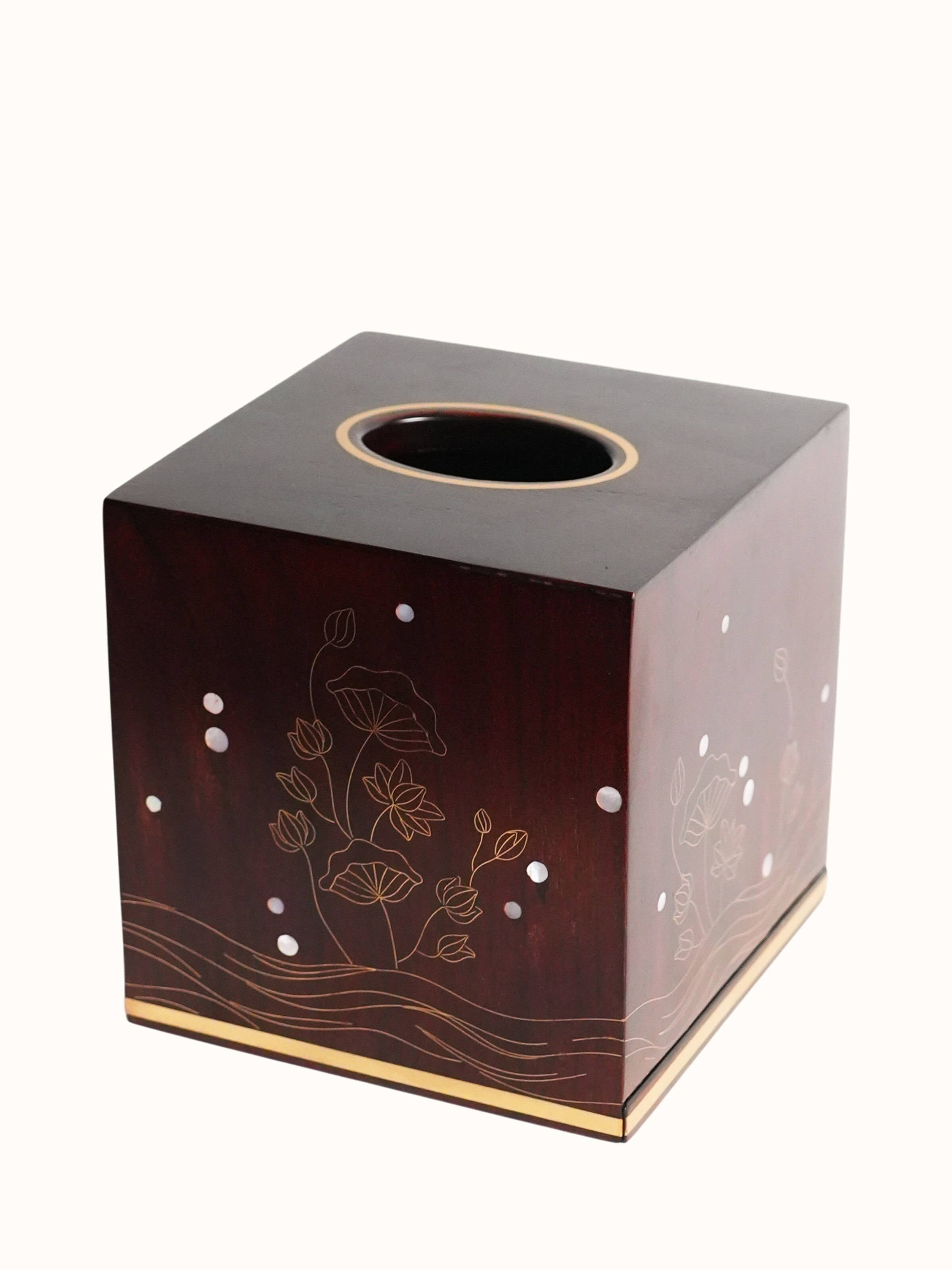 Kamal Tarkashi Teak Wood Square Tissue Box