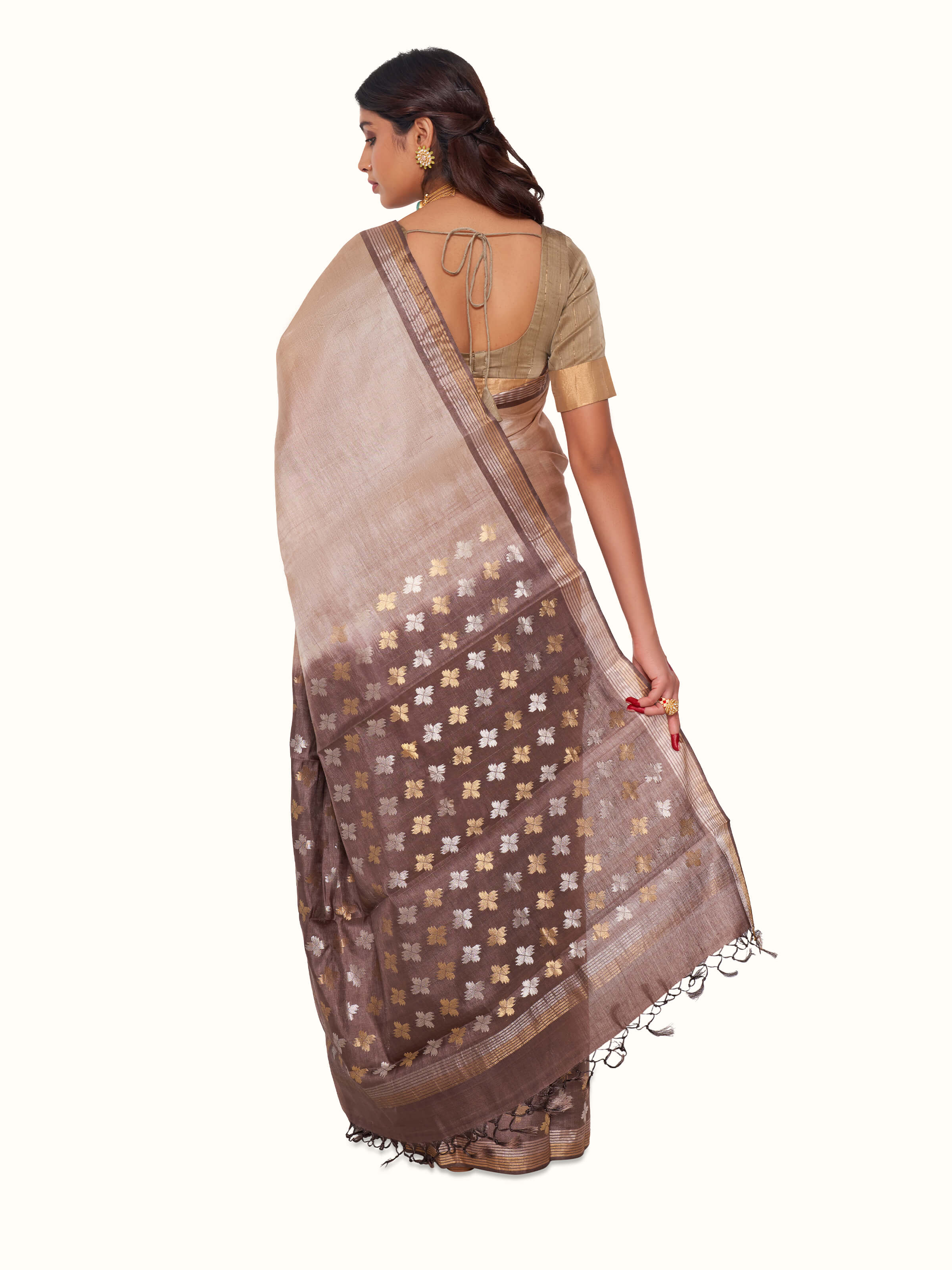 Back view displaying overall design and pallu