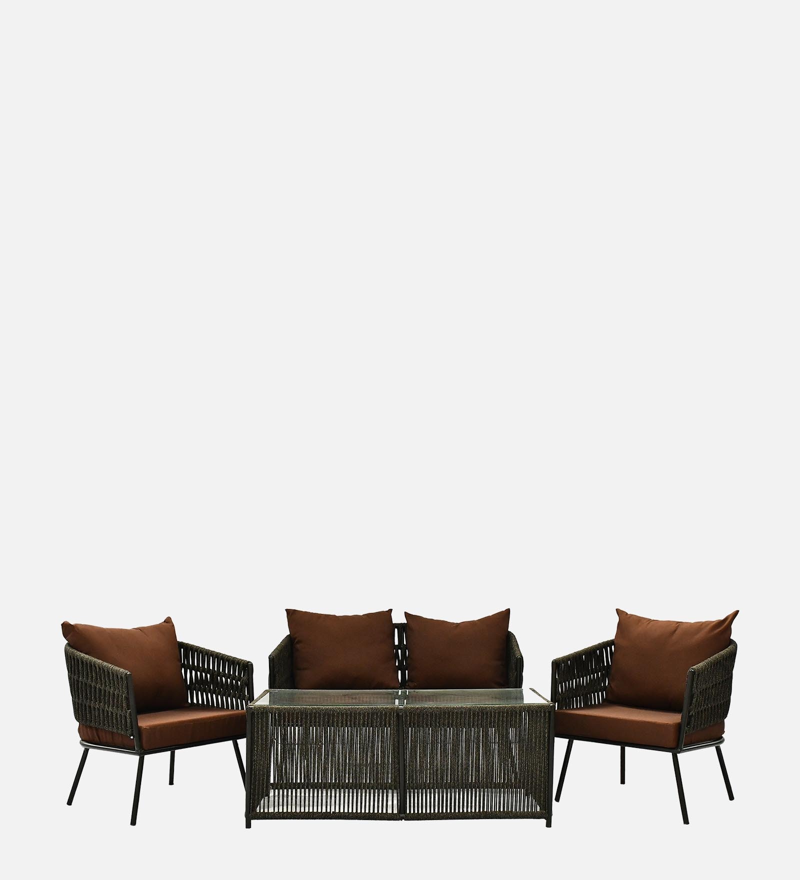 Bibao 2+1+1 Seater Rope Sofa Set in Charcoal and Brown Finish