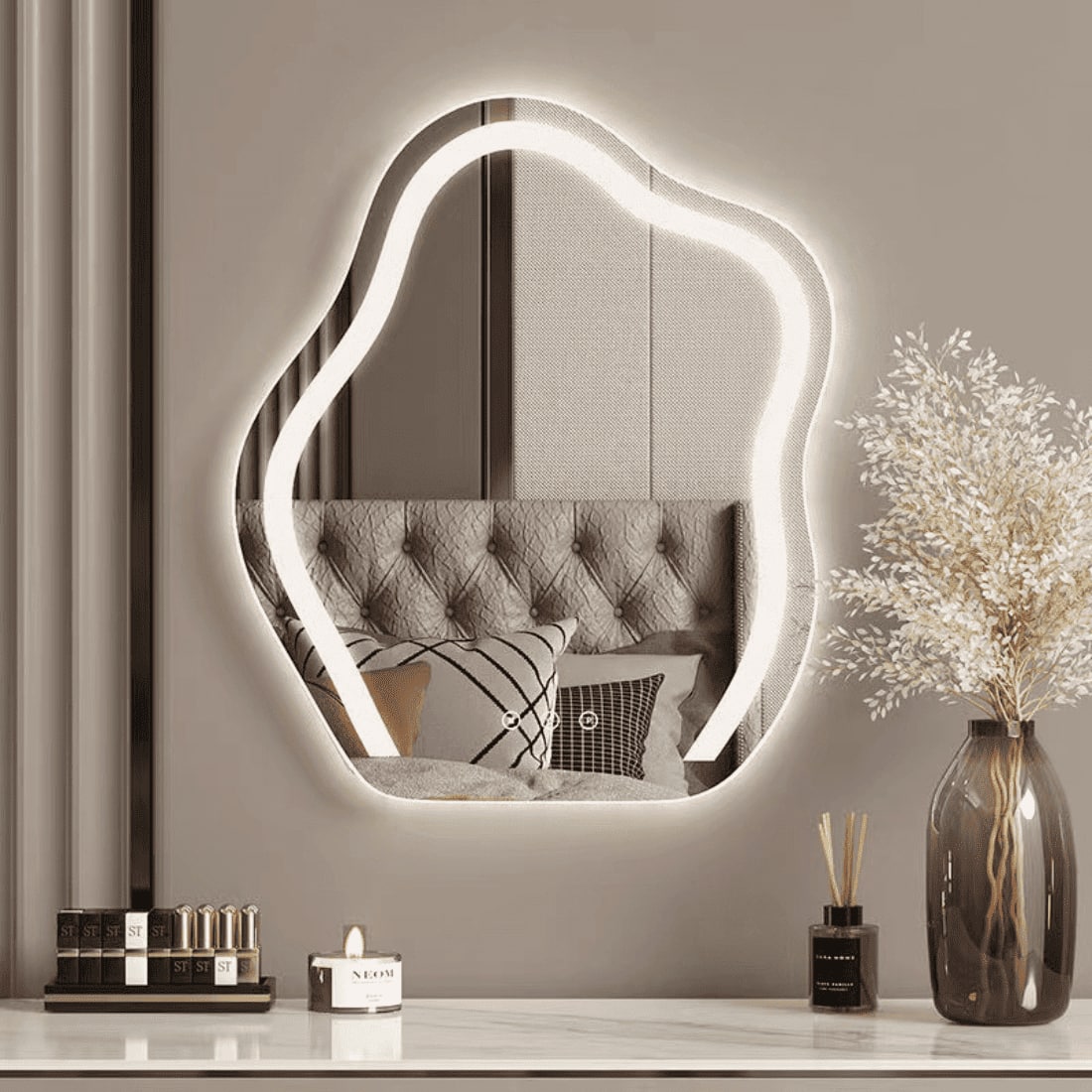 Wavy LED Backlit Mirror Designer Flower Shape for